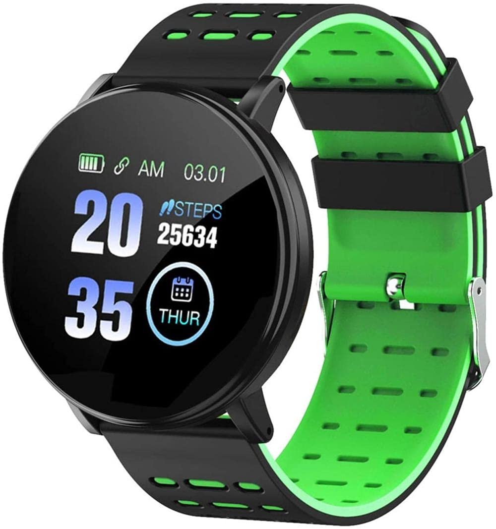 AMBM 119plus Smart Watch with Message/Call Alerts, Fitness Tracker, Blood Pressure & Heart Rate Monitor - Green | Perfect for Running, Workouts & Daily Health Tracking