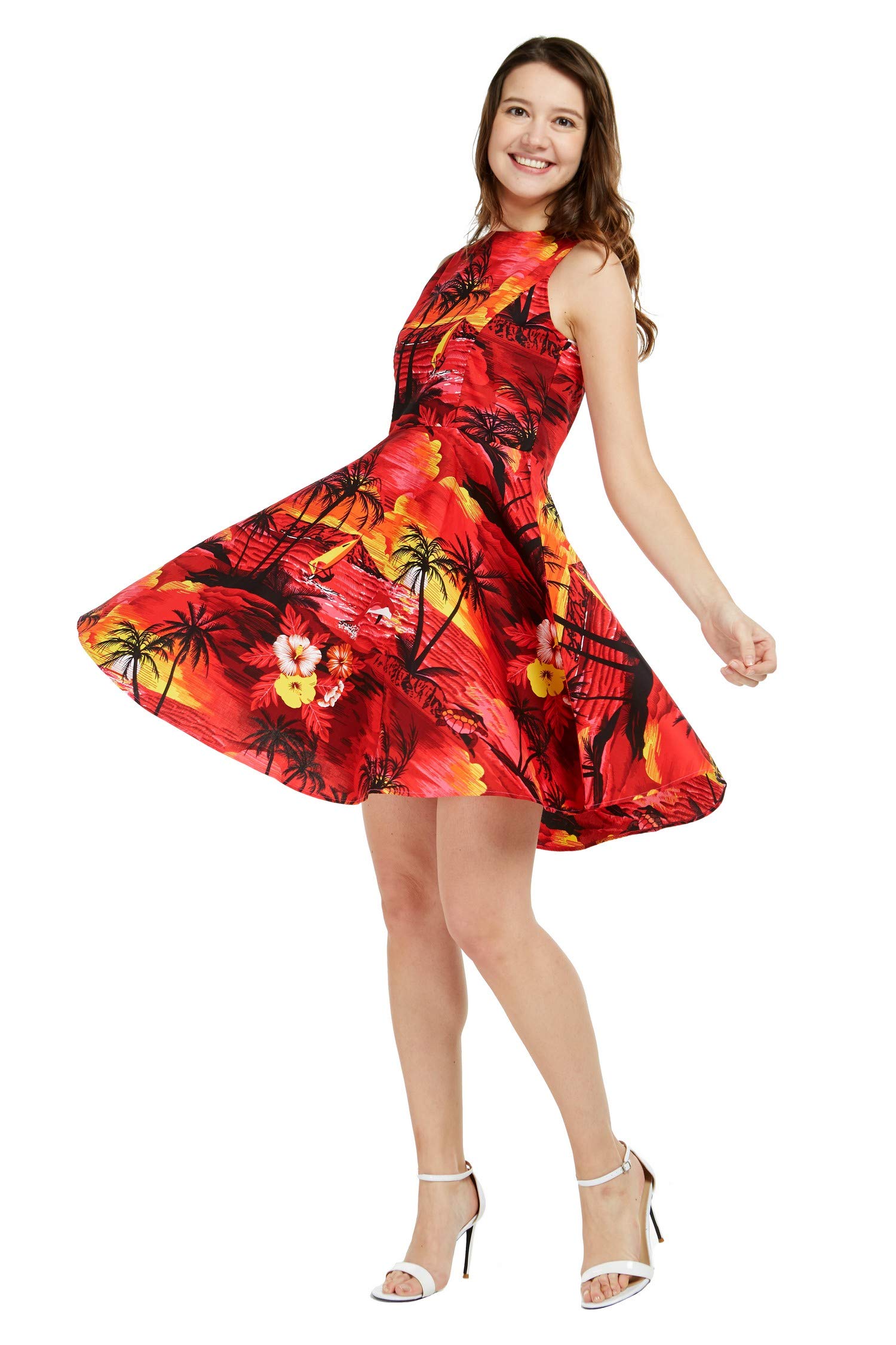 Hawaiian Luau Outfits for Family - Matching Aloha Shirts & Dresses for Men, Women, Boys & Girls in Sunset Red | Tropical Beach Party, Summer Vacation & Theme Party Wear