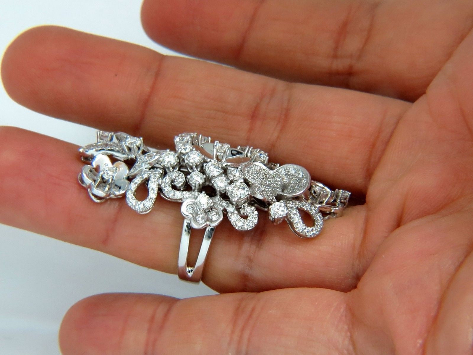 4.00 Carat Natural Brilliant Diamond Floral Cocktail Vine 3D Deco Ring in 18K Gold – Perfect for Weddings, Parties & Special Occasions
