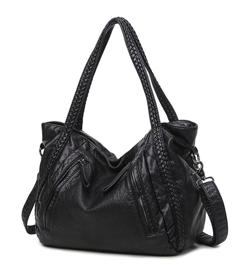 Stylish Black Soft Leather Shoulder Bag for Women - Large Capacity Tote Handbag, Slouchy Hobo Purse with Trendy Design | Perfect for Work, Travel & Everyday Use