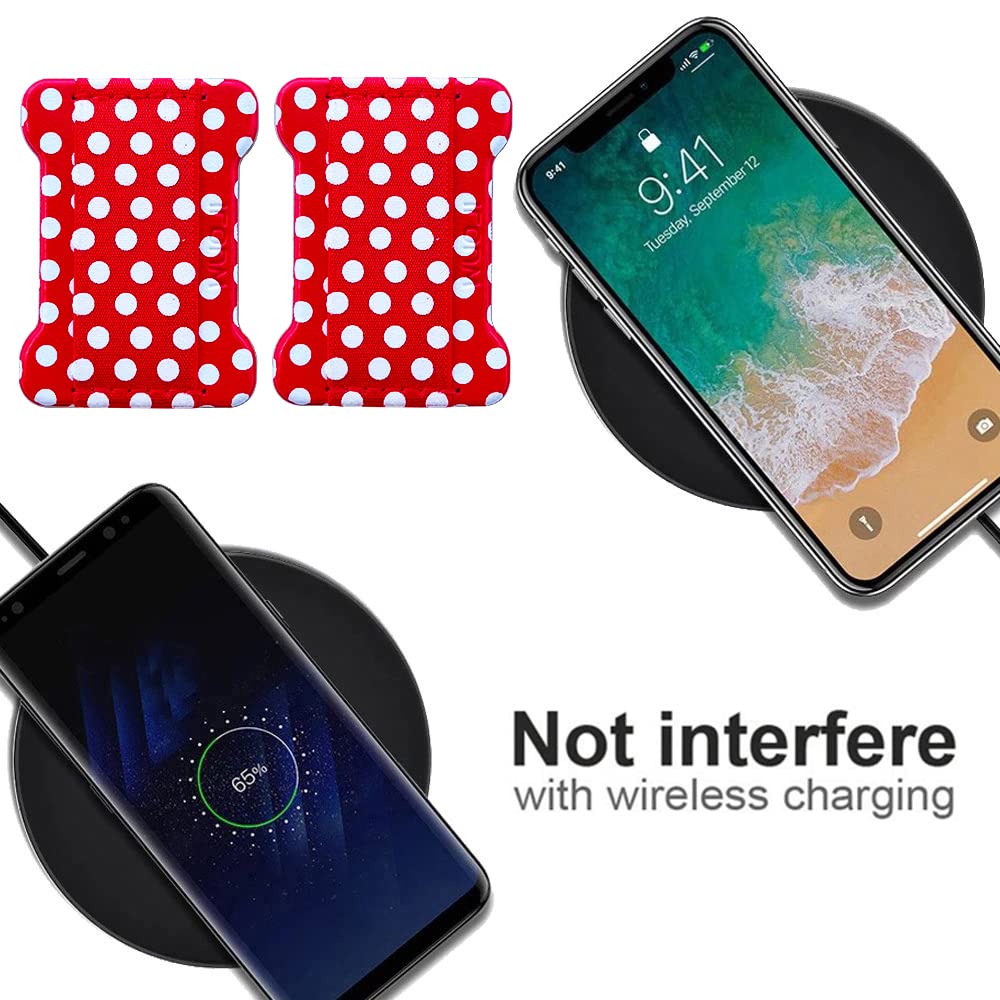 Universal Phone Grip Holder - 2 Pack Sticky Phone Stand for All Smartphones, Compatible with Wireless Charging (Dot Red) - Perfect for Gym, Driving, Video Calls & One-Handed Use