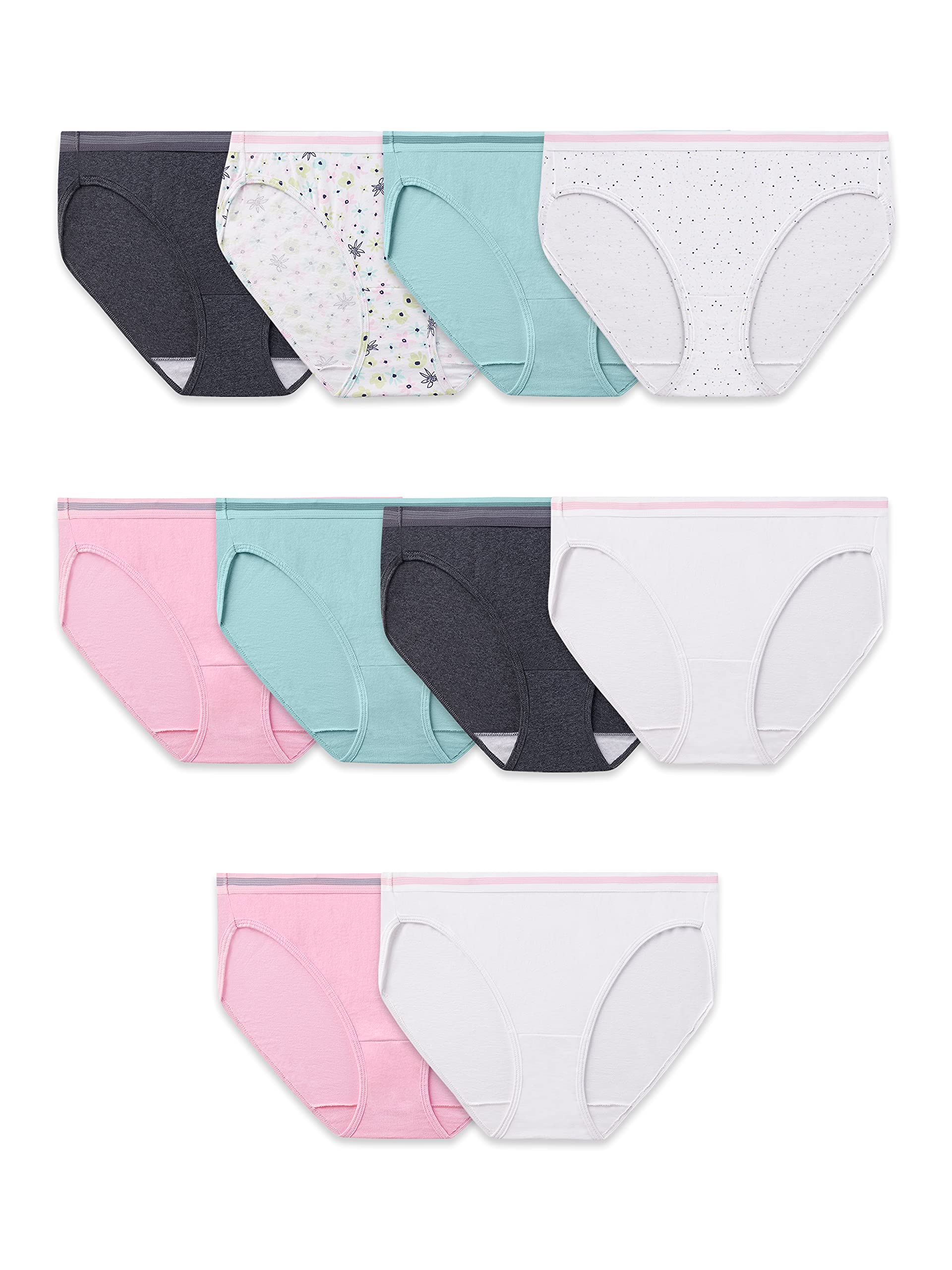 Fruit of the Loom Women's Eversoft Cotton Bikini Underwear 10-Pack - Tag Free, Breathable, Soft Cotton Panties - Assorted Colors - Perfect for Everyday Comfort & Lounge Wear