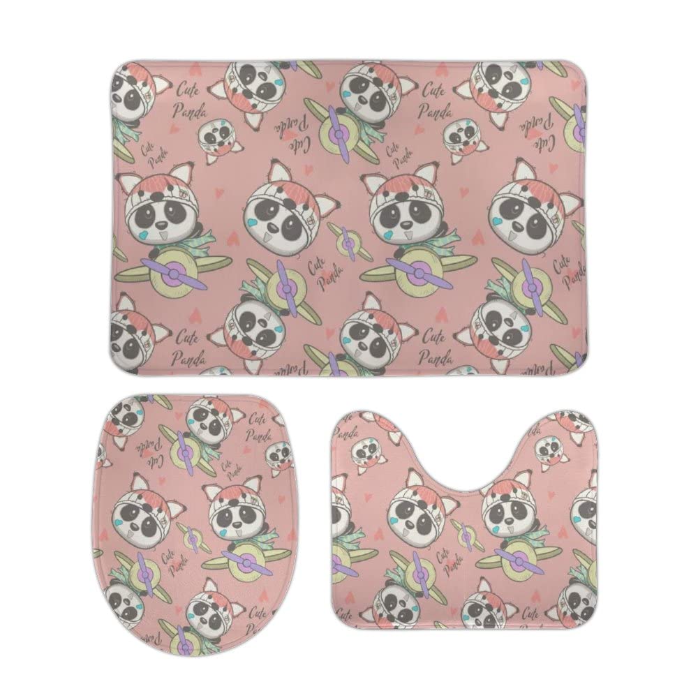 **Adorable Pink Kawaii Cartoon Baby Panda 3-Piece Bathroom Rug Set - Super Soft, Non-Slip & Absorbent Bath Mats for Shower, Tub, Toilet, Bedroom, Sink, Office & Kitchen - Perfect for Kids' Rooms, Nursery & Laundry Areas**
