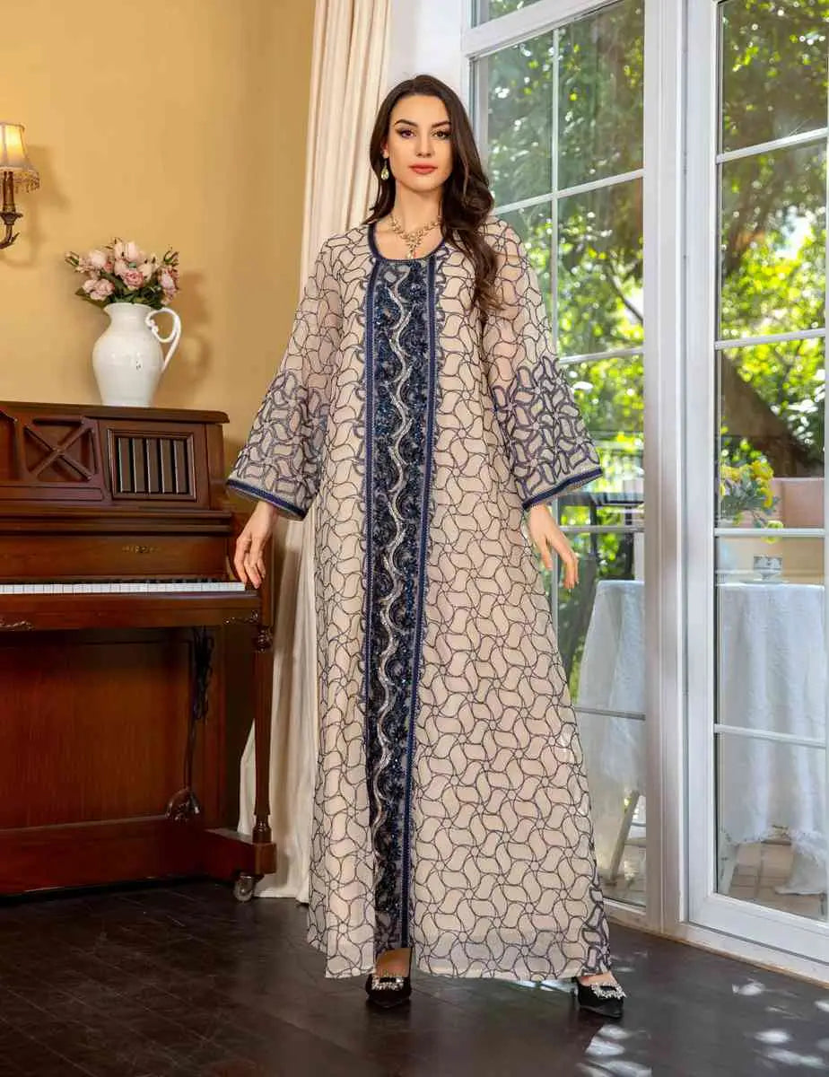 Elegant Eid Dress with Sequins & Embroidery - Jalabiya Caftan Kaftan Dress for Women | Perfect for Eid Celebrations, Weddings & Special Occasions