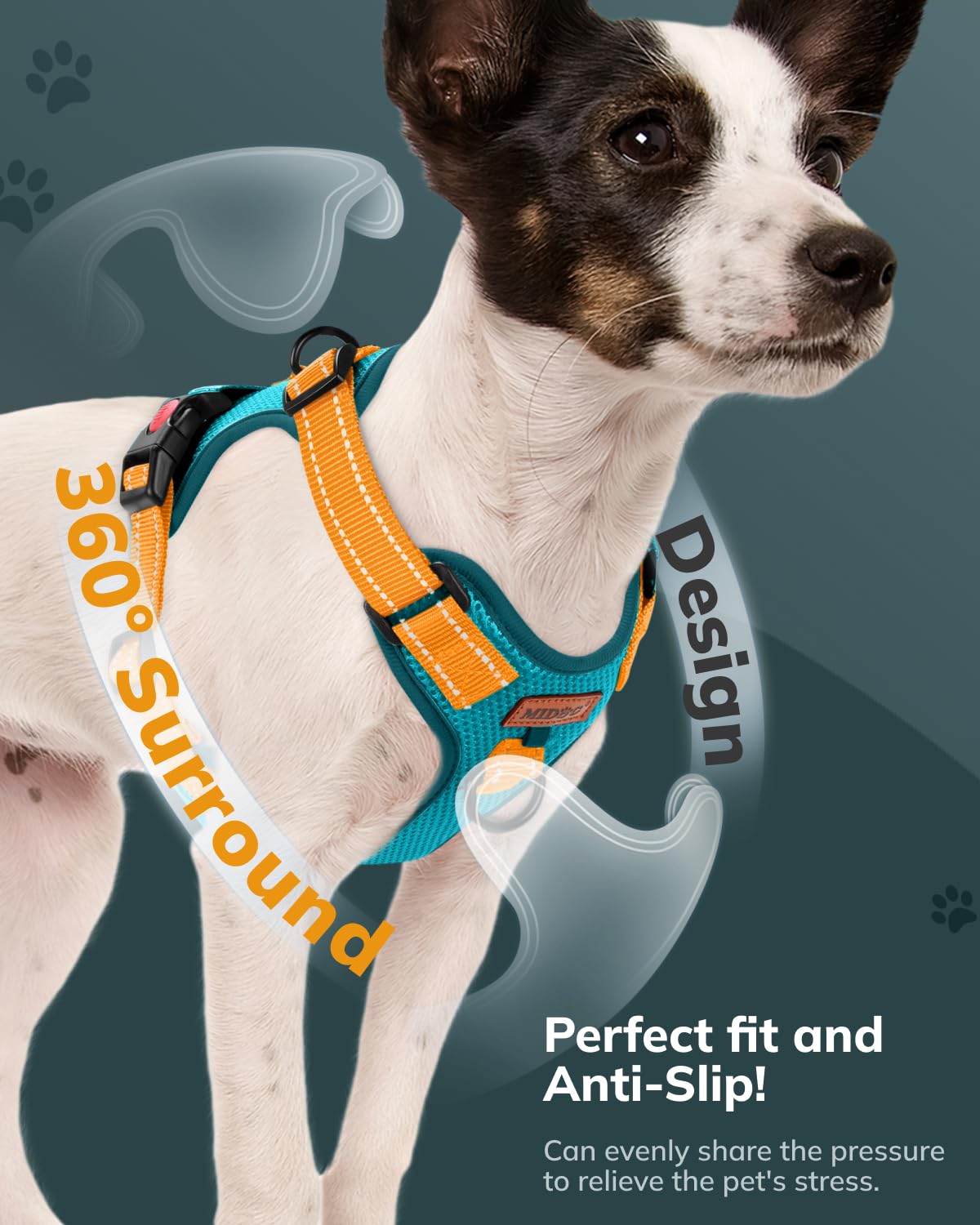 MIDOG No-Pull Dog Harness - Adjustable Reflective Pet Harness with Front Clip & Soft Padding for Small Medium Large Dogs | Walking, Training & Outdoor Adventures | Easy Control Handle for Comfort & Safety (Blue, Medium)