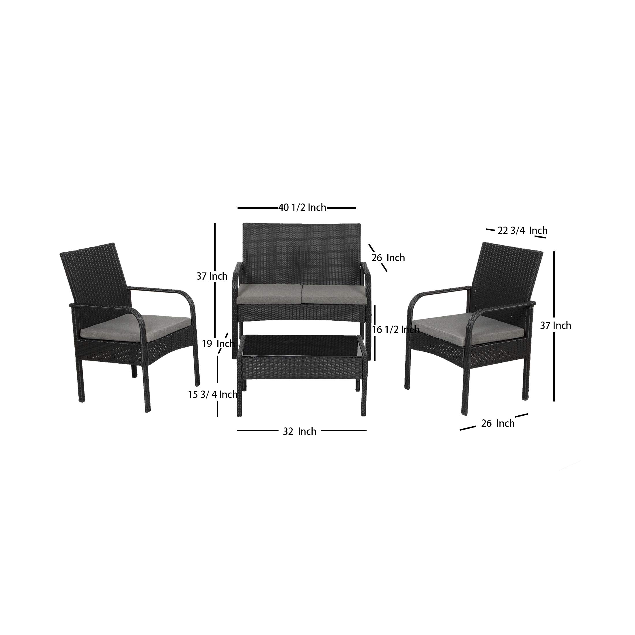 WestinTrends Roadhill 4-Piece All-Weather PE Rattan Patio Furniture Set - Black & Gray Wicker Loveseat with Tempered Glass Coffee Table - Perfect for Outdoor Garden, Poolside, and Backyard Relaxation