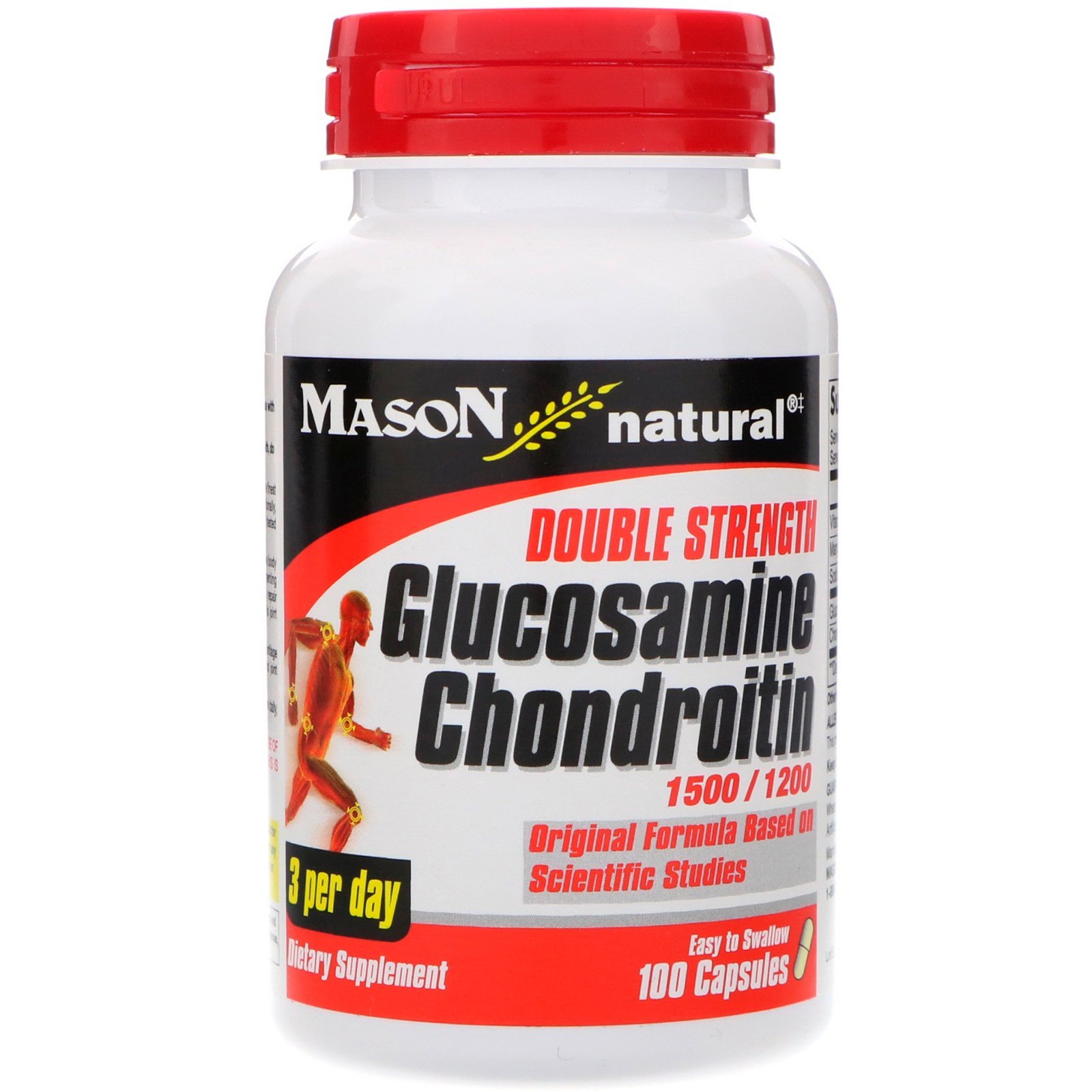 Mason Vitamins Glucosamine Chondroitin Double Strength 1500mg/1200mg - 60 Capsules for Joint Support & Mobility - Ideal for Active Adults & Seniors