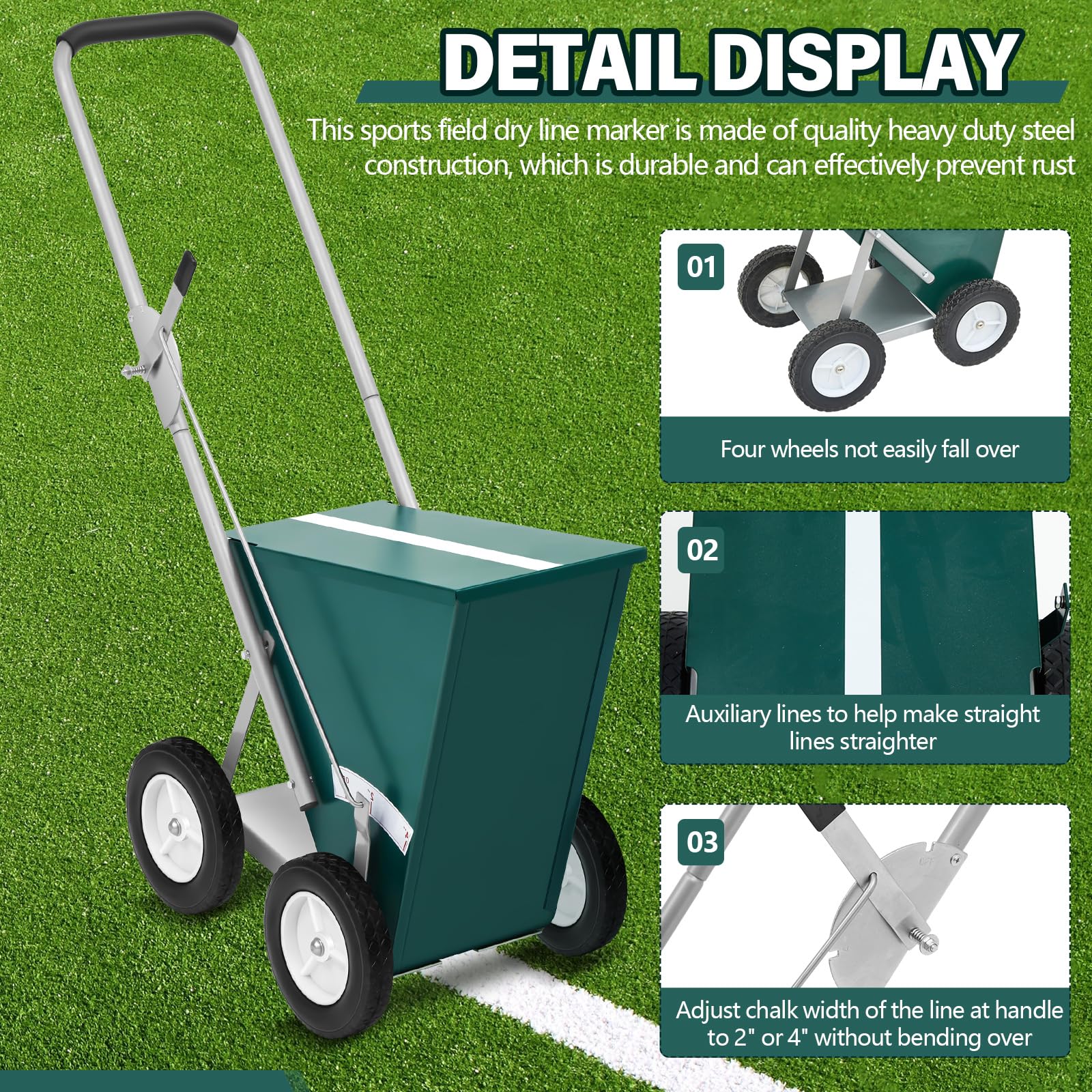 Heavy Duty Steel Baseball & Softball Field Dry Line Chalker Machine - Adjustable 2