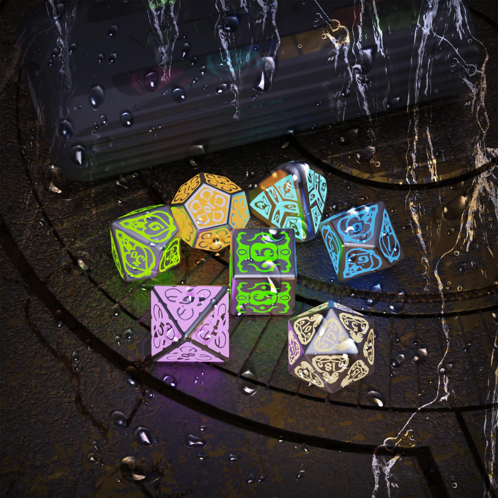 Wireless Charging DND Dice Set with Charging Box - 7PCS Glowing LED Polyhedral Dice (D4 D6 D8 D10 D% D12 D20) for RPG, MTG & Tabletop Games - Perfect for Dungeons & Dragons Night, Board Game Parties & Gift Giving