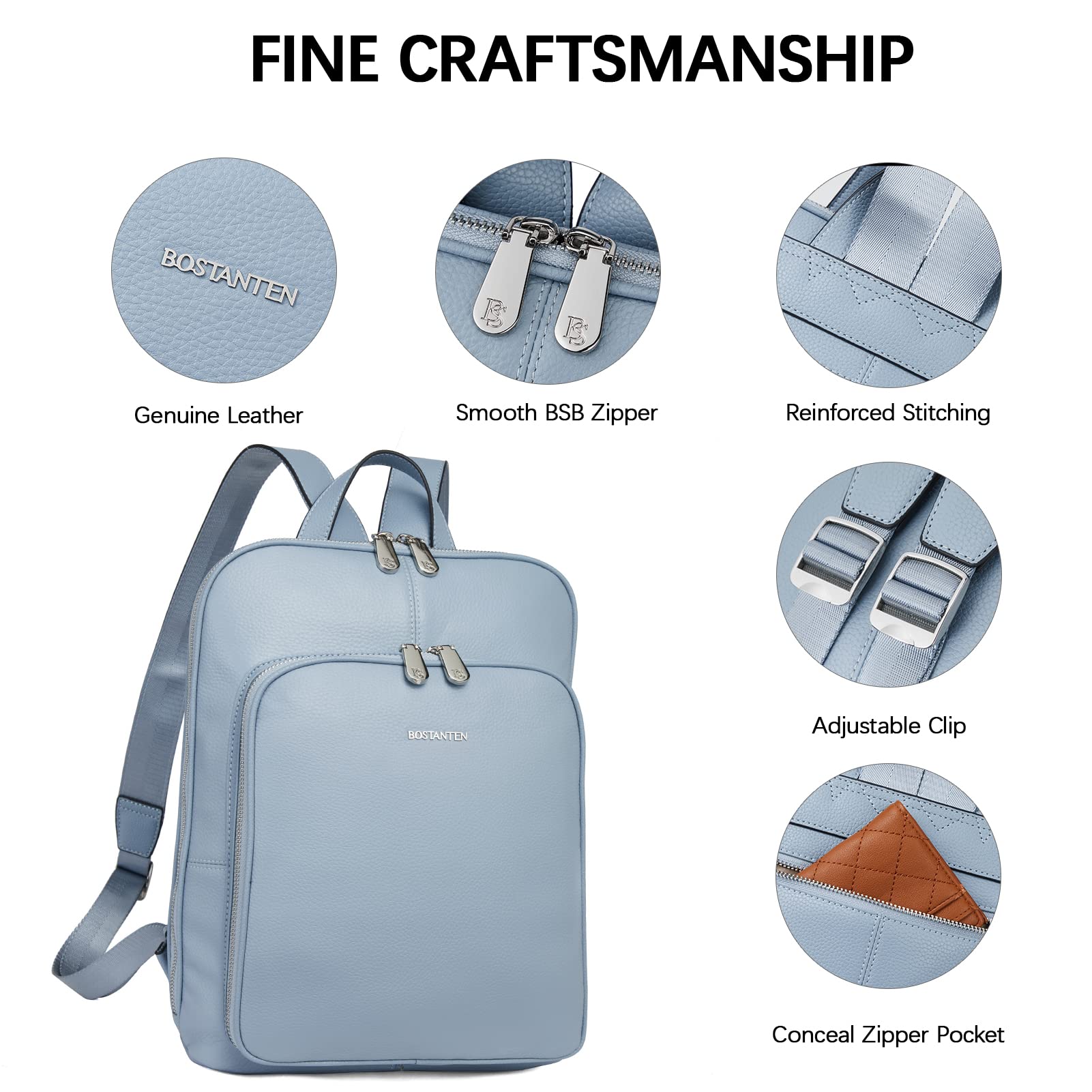 BOSTANTEN Genuine Leather Backpack Purse for Women - Stylish & Durable College Backpack, Travel Bag, Work Tote - Perfect for School, Commuting & Weekend Getaways