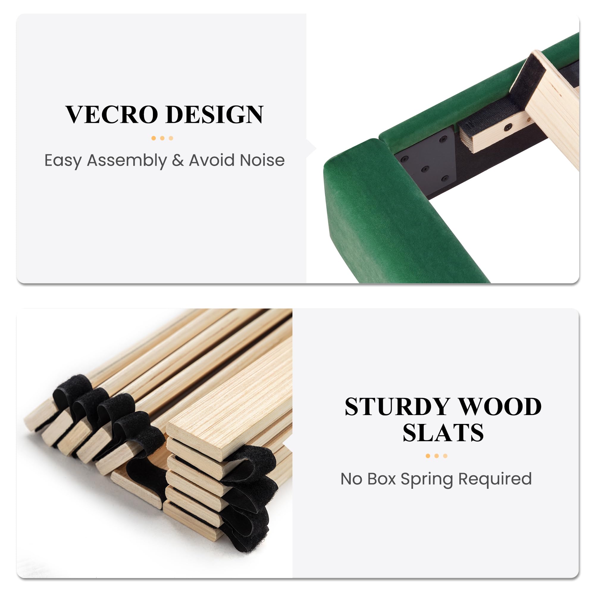 Luxury SHA CERLIN King Size Bed Frame - Velvet Upholstered Platform Bed with Headboard, Sturdy Wood Slat Support, No Box Spring Required (Emerald Green) | Perfect for Master Bedrooms, Guest Rooms & Modern Apartments