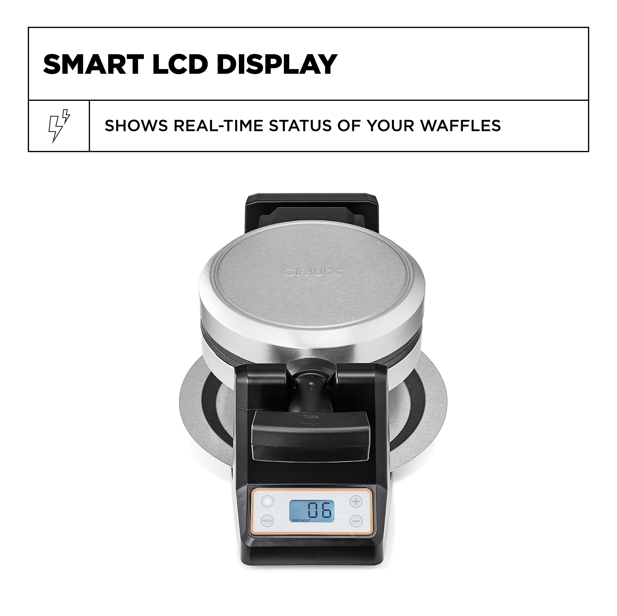 CRUX Rotating Belgian Waffle Maker - Nonstick PFOA-Free Plates, Digital LCD Display with Browning Control | Perfect for Keto Chaffles, Waffles & Pancakes | Ideal for Breakfast, Brunch & Family Gatherings