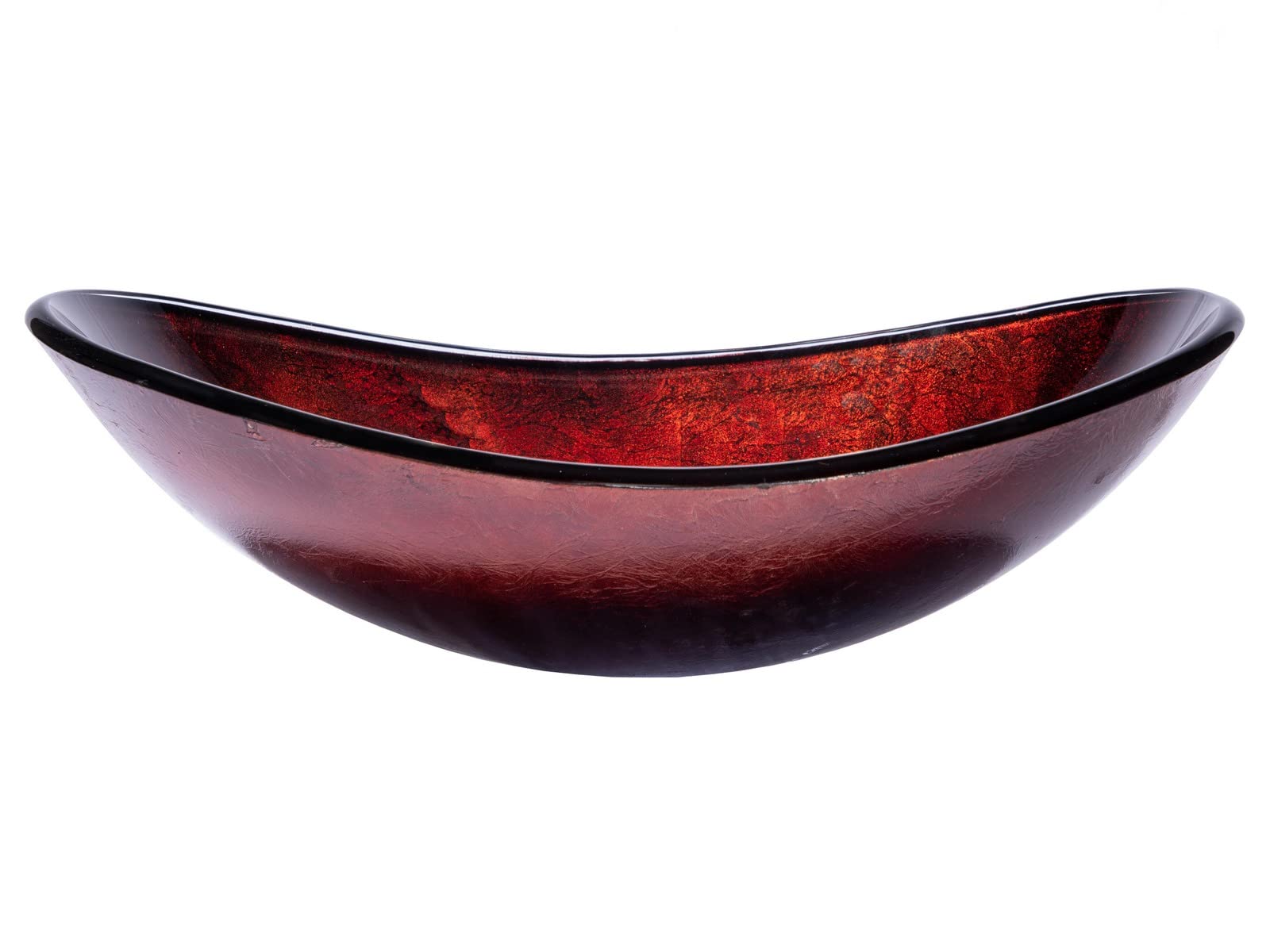 Modern Canoe Shaped Red Copper Glass Vessel Sink - Bathroom Vanity Sink with Mirror Finish - Perfect for Contemporary Bathrooms, Powder Rooms & Luxury Home Decor