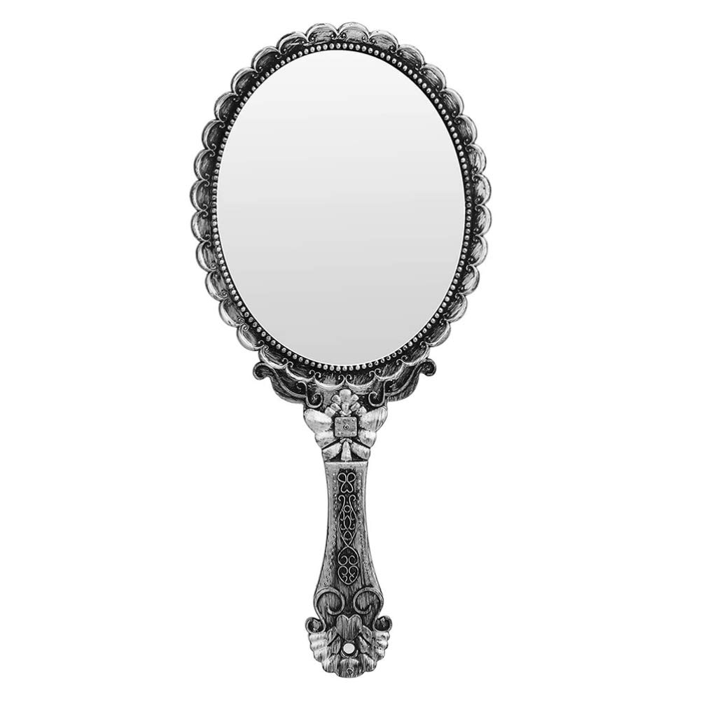 Vintage Oval Hand Mirror with Embossed Design - Antique Style Makeup Mirror for Travel & Personal Use | Perfect for Vanity, Bridal, and Home Décor