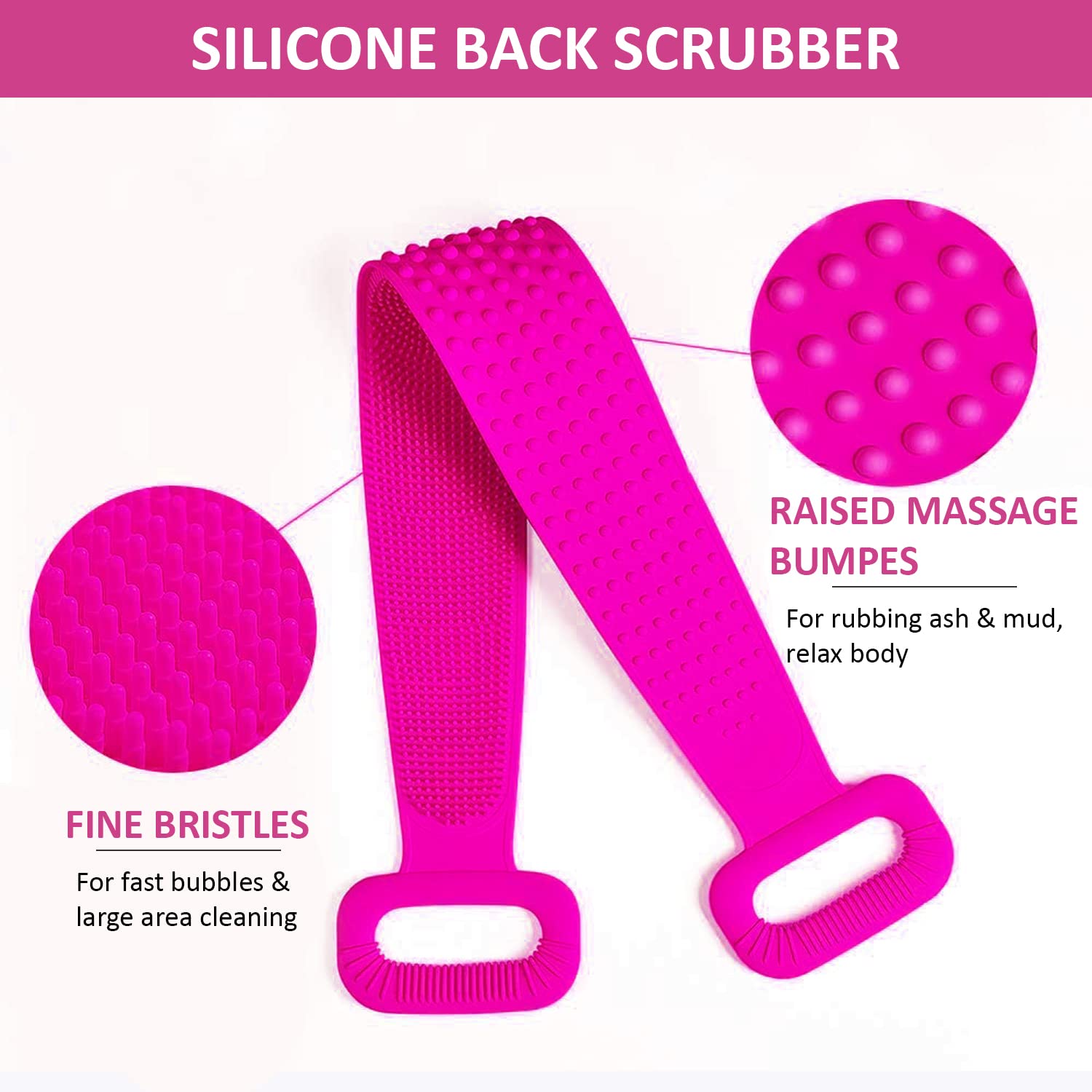 Aabhir TRADERS Silicone Bath Back Scrubber Belt with Handle - Exfoliating Shower Brush for Women & Men - Double Sided Skin Cleansing Scrubber (Purple) - Perfect for Deep Cleaning & Spa Experience at Home