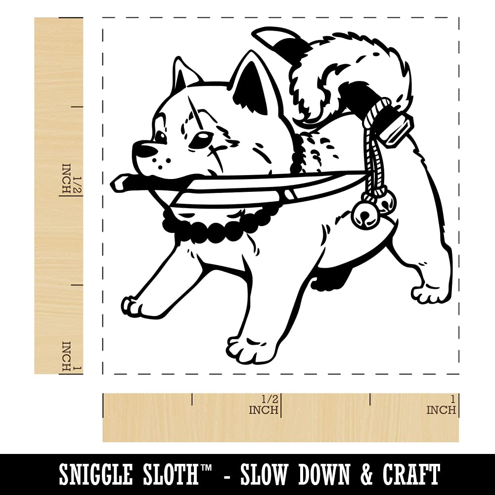 Shiba Inu Samurai Dog with Knife Self-Inking Rubber Stamp - 1 Inch Small Blue Ink Stamper for DIY Crafts, Scrapbooking & Office Use