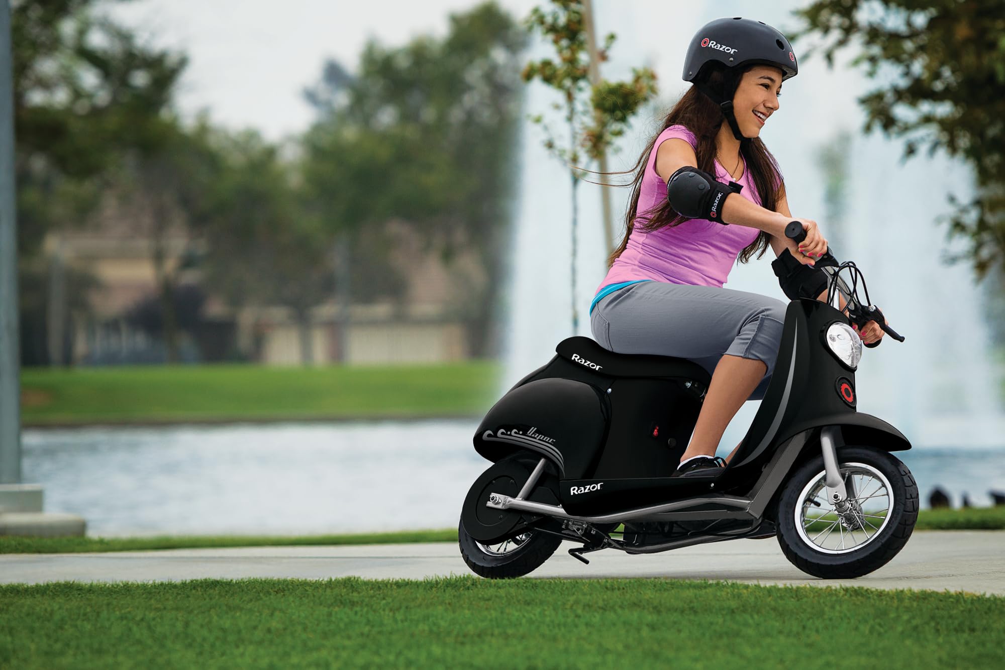 Razor Pocket Mod Vapor 24V Electric Retro Scooter - High Torque Chain Drive Motor, Spoked Wheels with Pneumatic Tires for Teens & Adults (13+ Years) - Perfect for Commuting, Campus Travel & Urban Adventures - Black