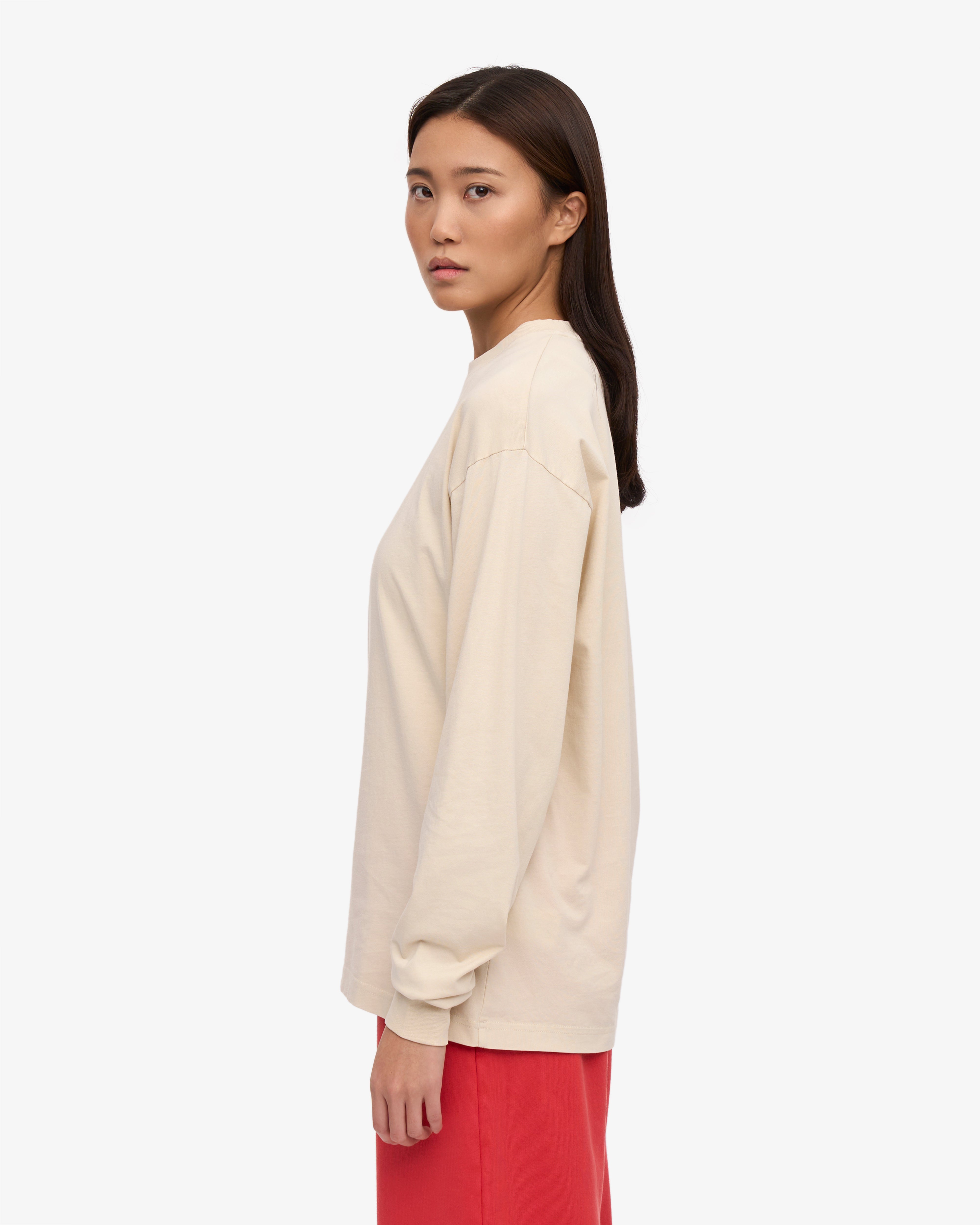 Oversized Organic Long Sleeve T-Shirt for Women - Soft Ivory White Cotton Shirt - Casual Loungewear & Layering Essential