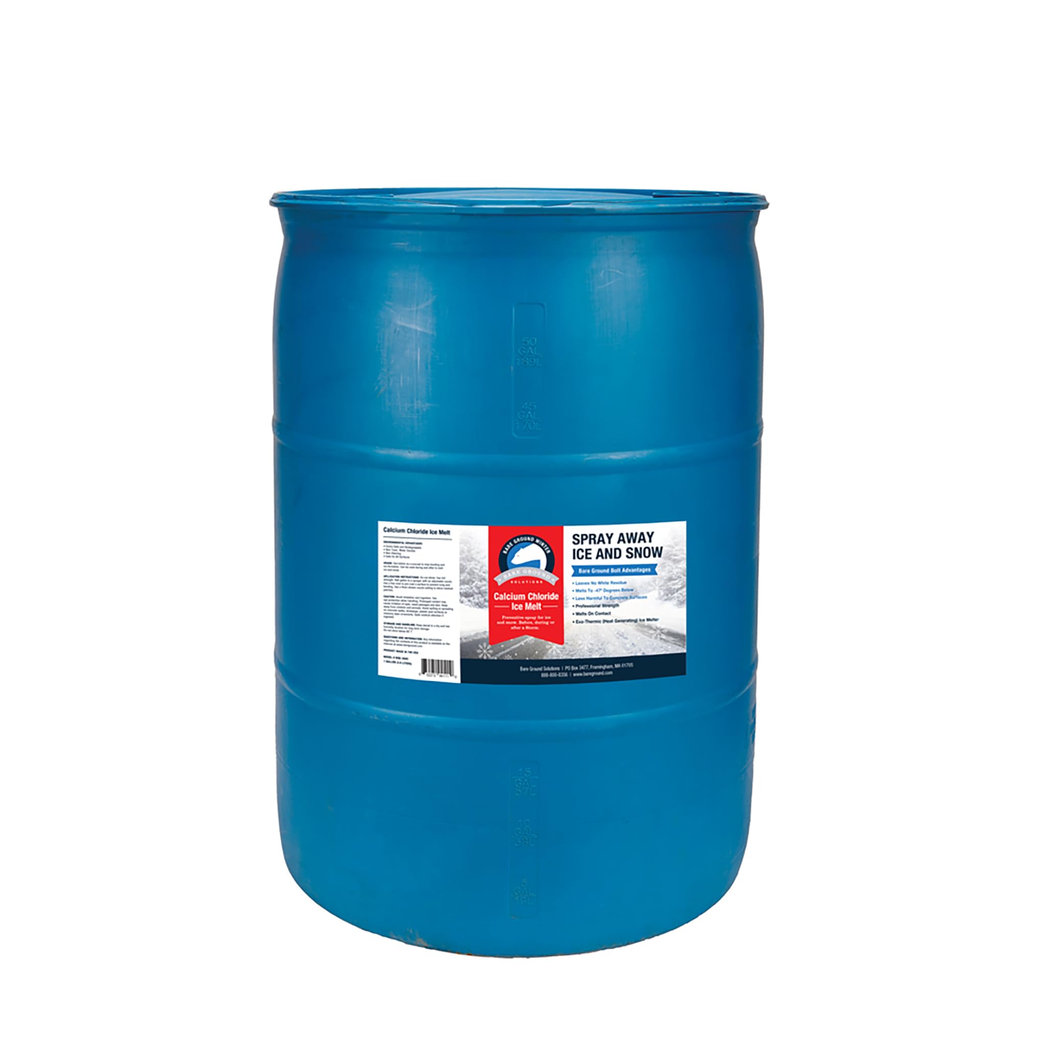 Fast-Acting Calcium Chloride (CaCl2) Ice Melt Liquid - 30 Gallon Professional Drum | BGB-30DC Winter Solution for Driveways, Sidewalks & Parking Lots | Bare Ground Blue Formula