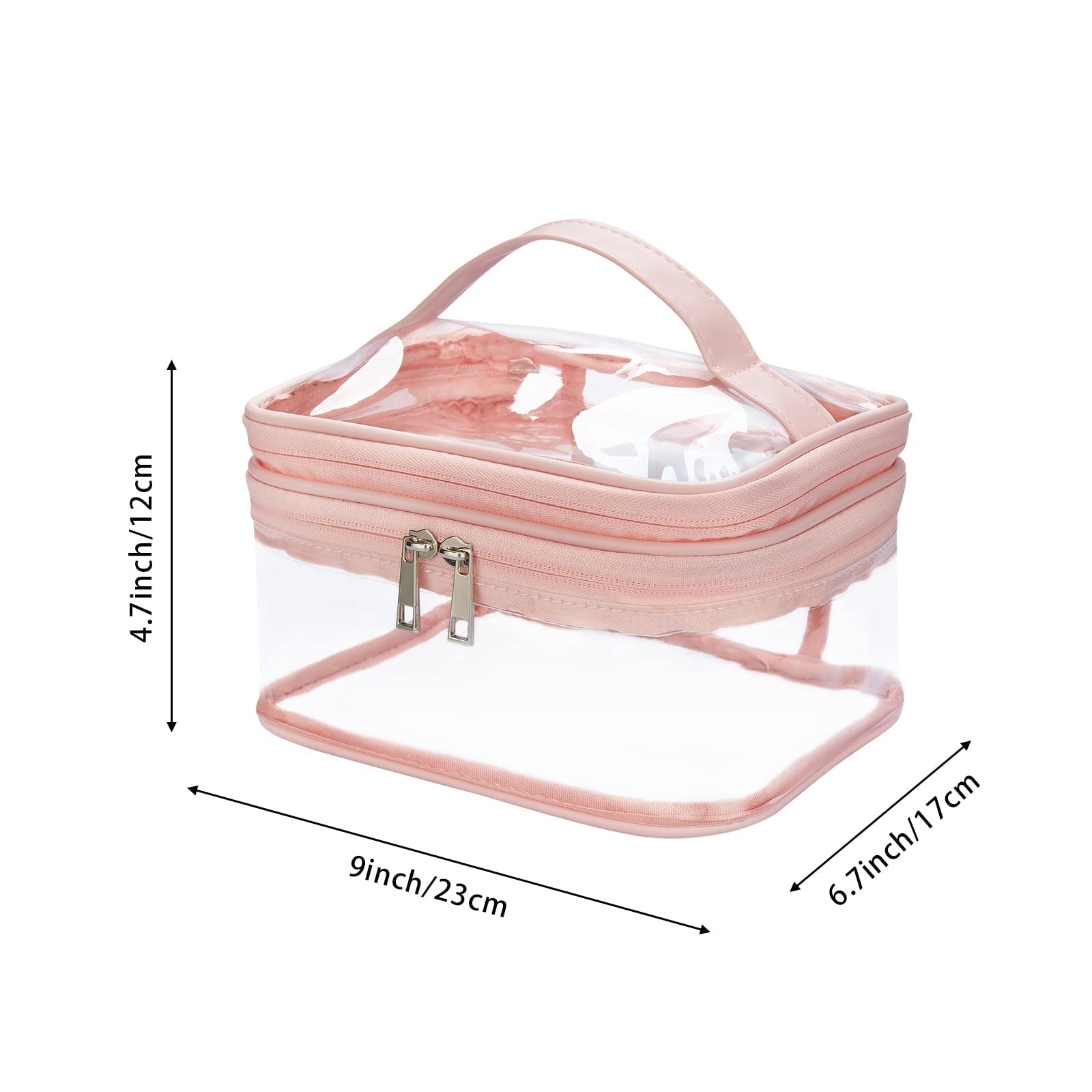 Double Layer Clear Cosmetic Bag - Waterproof Travel Makeup Organizer for Toiletries, Hair & Nail Accessories - Transparent PVC Beach Bag (Pink) | Perfect for Travel, Gym, Beach & Daily Organization