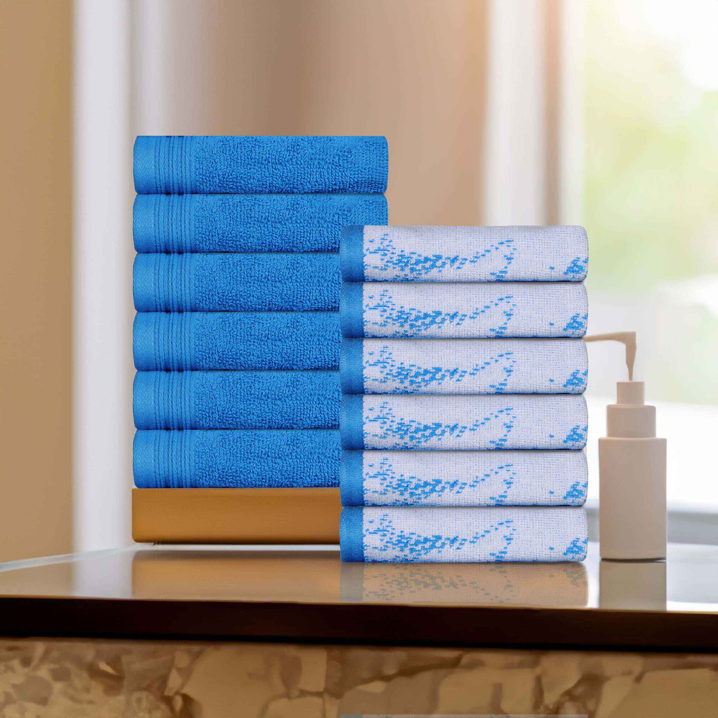 12-Pack Quick-Dry Cotton Face Towels - Solid & Marble Design for Gym, Travel, Spa, and Home Use | Soft & Absorbent Bath Towel Set