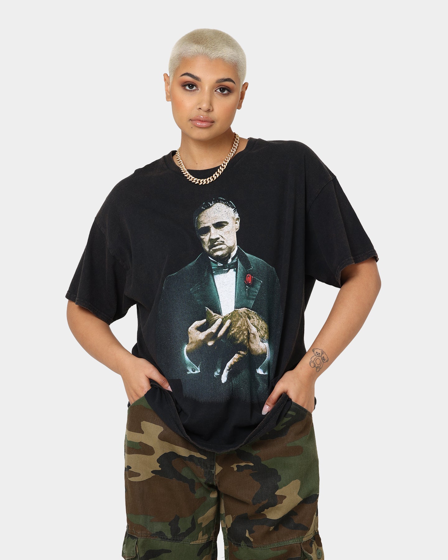 The Godfather Cat Vintage T-Shirt - Black Wash Retro Graphic Tee for Men & Women | Perfect for Movie Fans, Casual Wear & Gift Giving