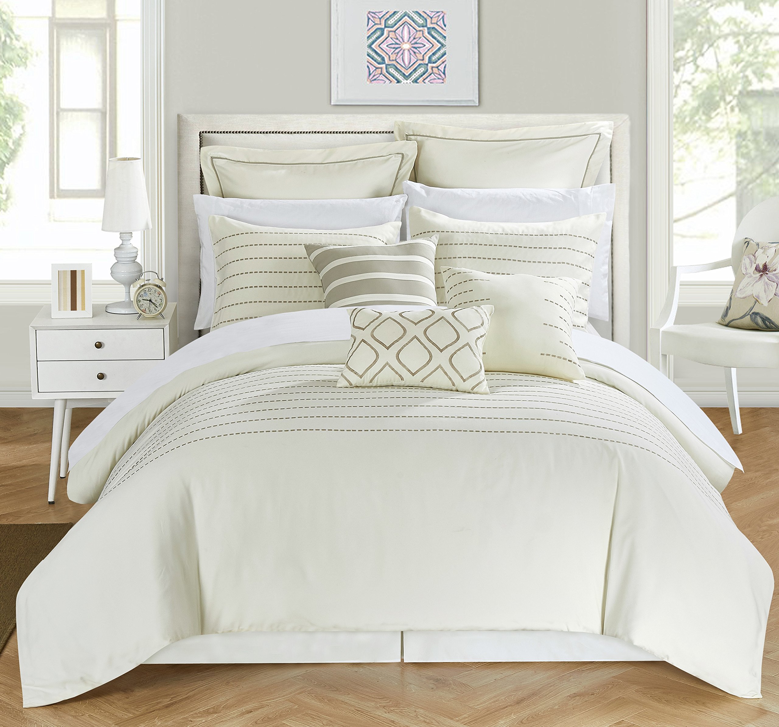 Chic Home Brenton 9-Piece Queen Size Beige Bedding Set - Soft Luxury Comforter Set for Master Bedroom & Guest Room