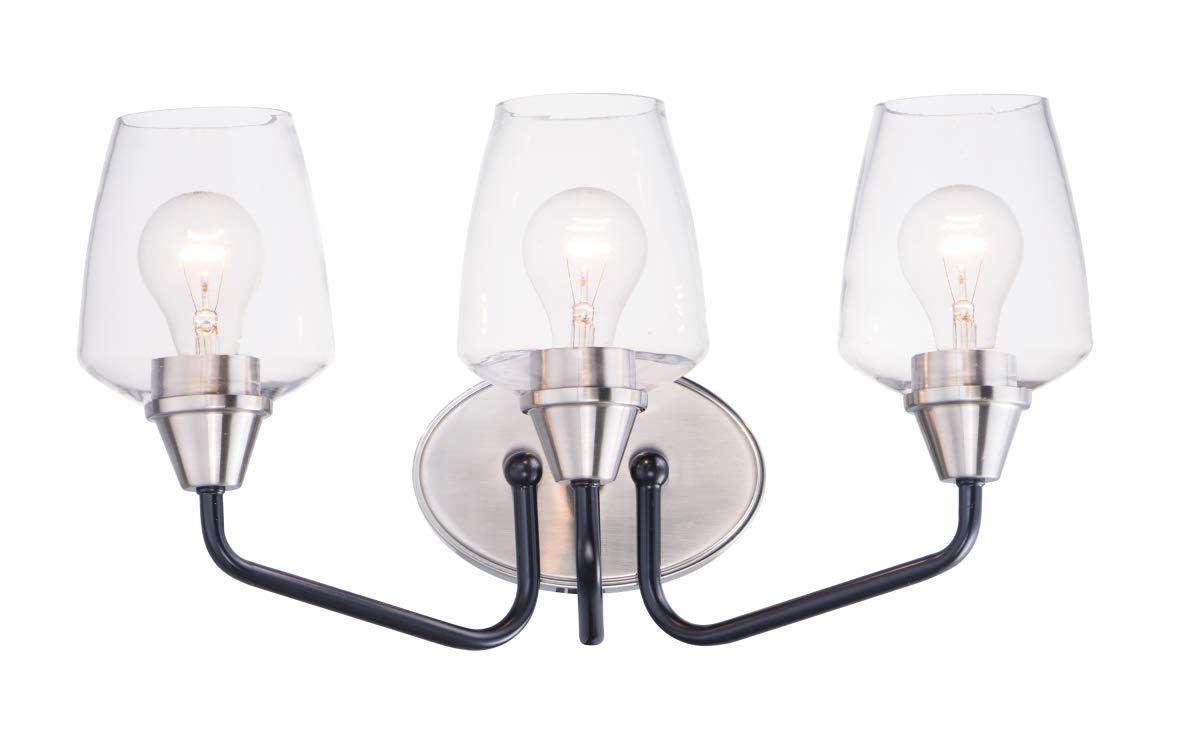 18 Inch Goblet Three-Light Bathroom Vanity Wall Sconce - Black & Satin Nickel Finish for Modern Bathroom Lighting, Perfect for Vanity Mirror Illumination and Bathroom Decor