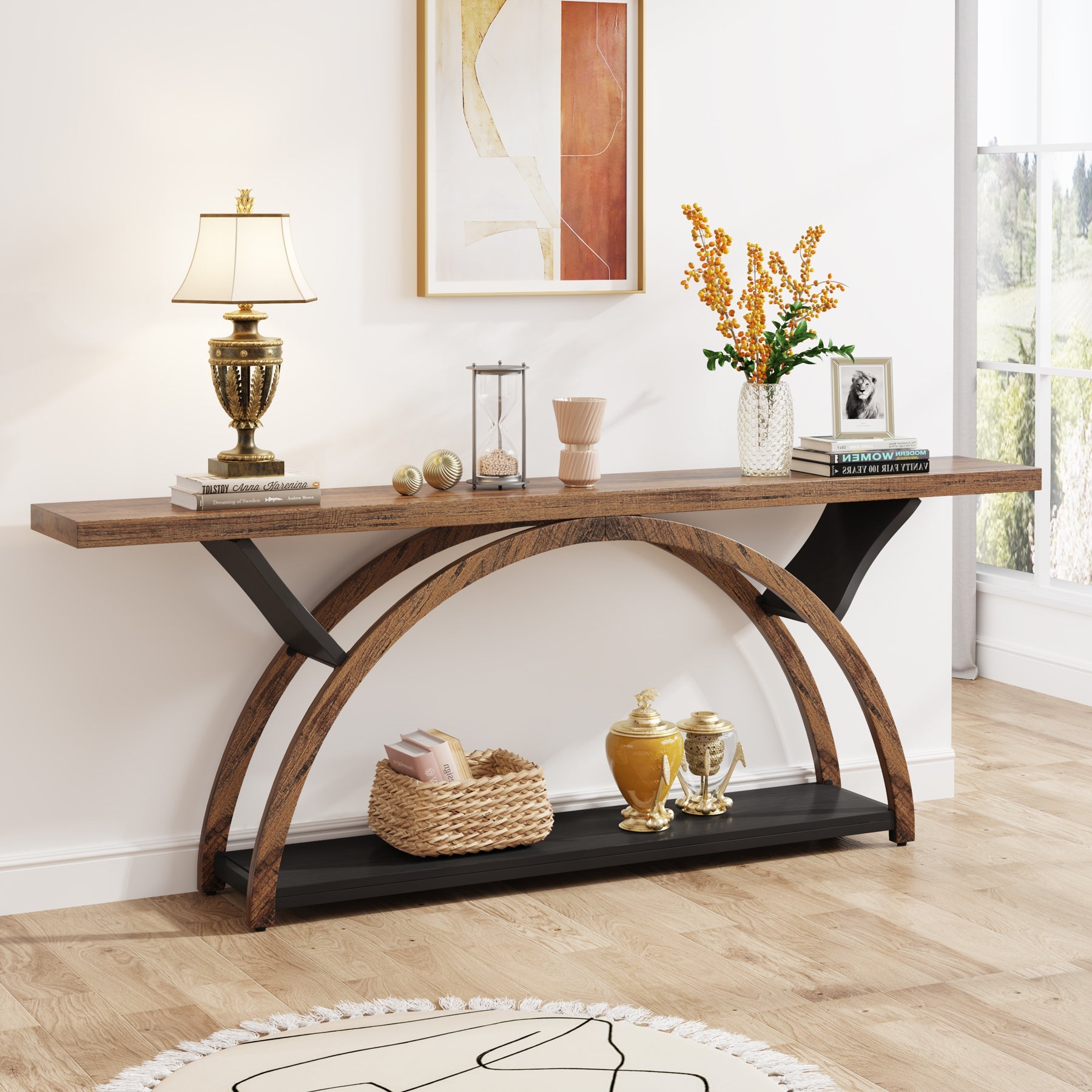 2 Tier Console Table with Half Moon Frame - 70.9