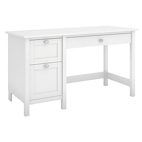 Bush Furniture Broadview Computer Desk with Drawers in Pure White - Home Office Desk for Work & Study, Compact Writing Table for Small Spaces