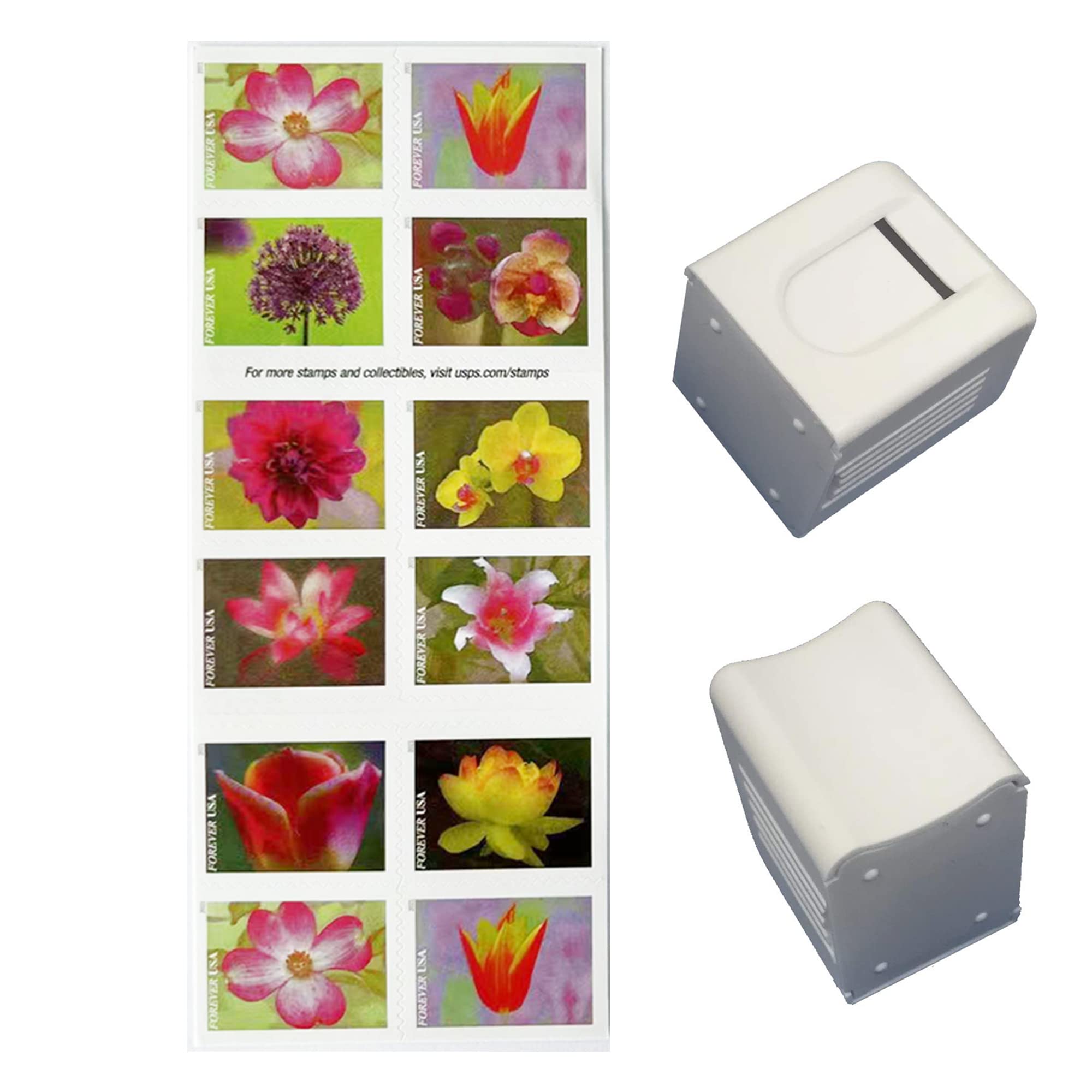 Forever Postage Stamps - 5 Books of 20 USPS First Class Wedding, Anniversary & Party Stamps (100 Total) with Dispenser - Floral Design for Invitations, Greeting Cards & Mailing