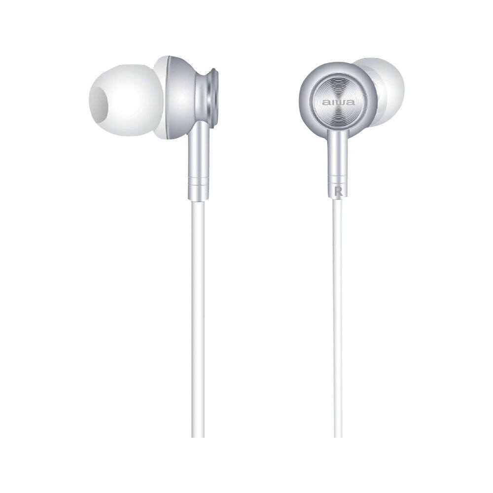 AIWA In-Ear Gel Performance Wired Earbuds with Microphone - Noise Isolating Headphones for Gym, Running & Workouts (White) - Perfect for Sports, Commuting & Office Use