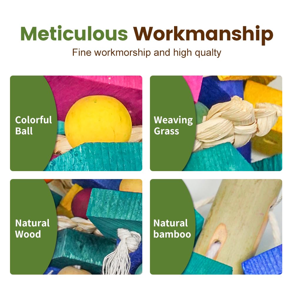 **Colorful Large Parrot Chewing Toys for Macaws, Cockatoos & African Greys - Natural Wooden Bird Cage Toy for Medium to Large Birds - Perfect for Playtime & Mental Stimulation**