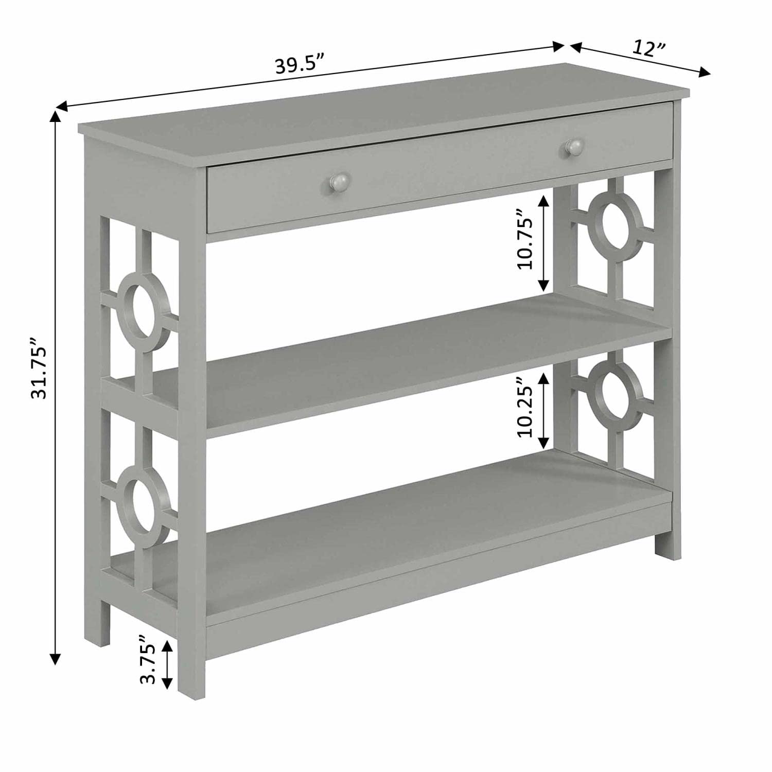 Convenience Concepts Ring 1-Drawer Console Table with Shelves - Modern Gray Entryway Table for Living Room, Hallway & Small Space Organization