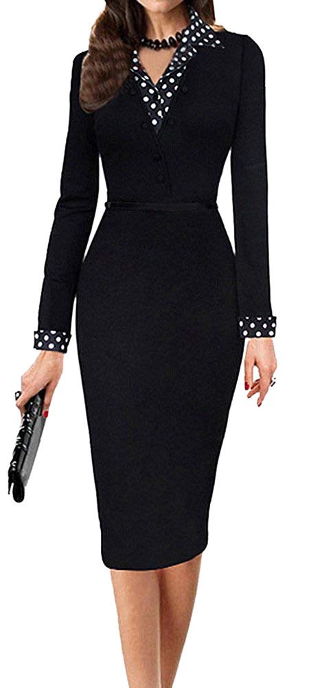 LunaJany Women's Casual Long Sleeve Midi Pencil Dress - Slim Fit Office Work Dress, Flattering Bodycon Dress for Party, Date Night & Business Casual Wear
