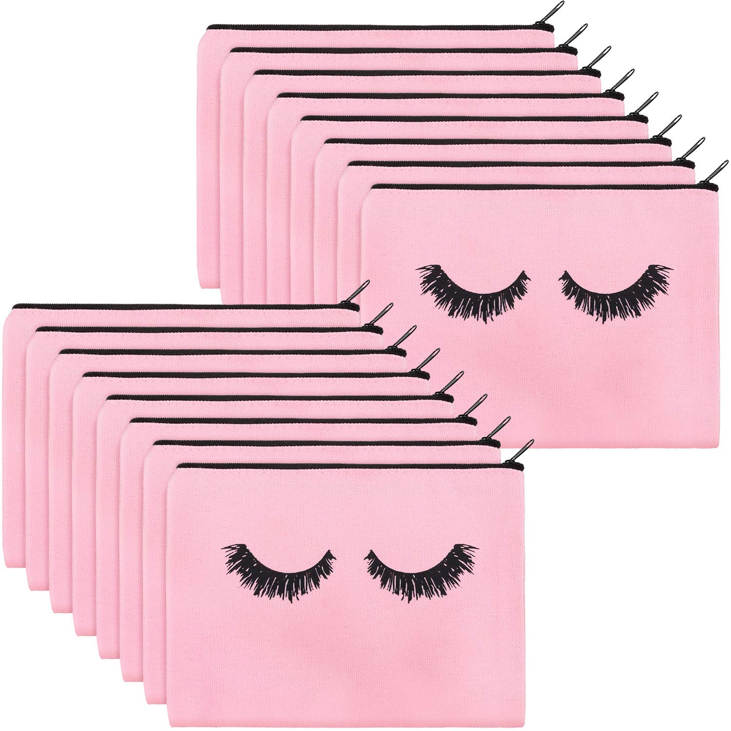 18pc Canvas Lash Makeup Bag with Zipper - Travel Cosmetic Pouch for Women & Girls (Pink) - Perfect for Organizing Eyelash Extensions & Beauty Essentials
