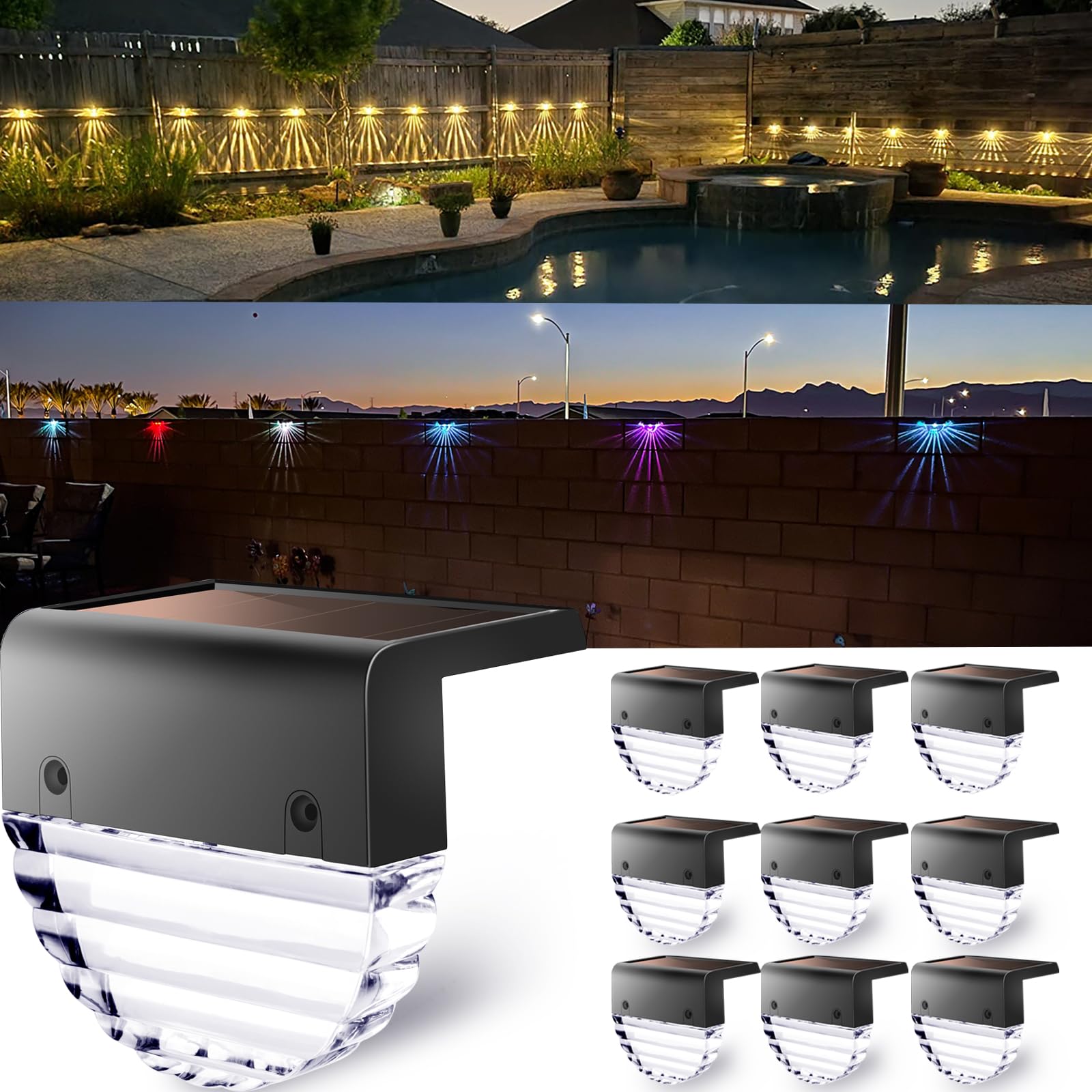 10 Pack Solar Deck Lights Outdoor - Waterproof Solar Powered Landscape Lights for Stairs, Steps, Fence, Yard, Patio & Pathway | Energy-Efficient Backyard Lighting for Garden, Walkway & Driveway Decoration