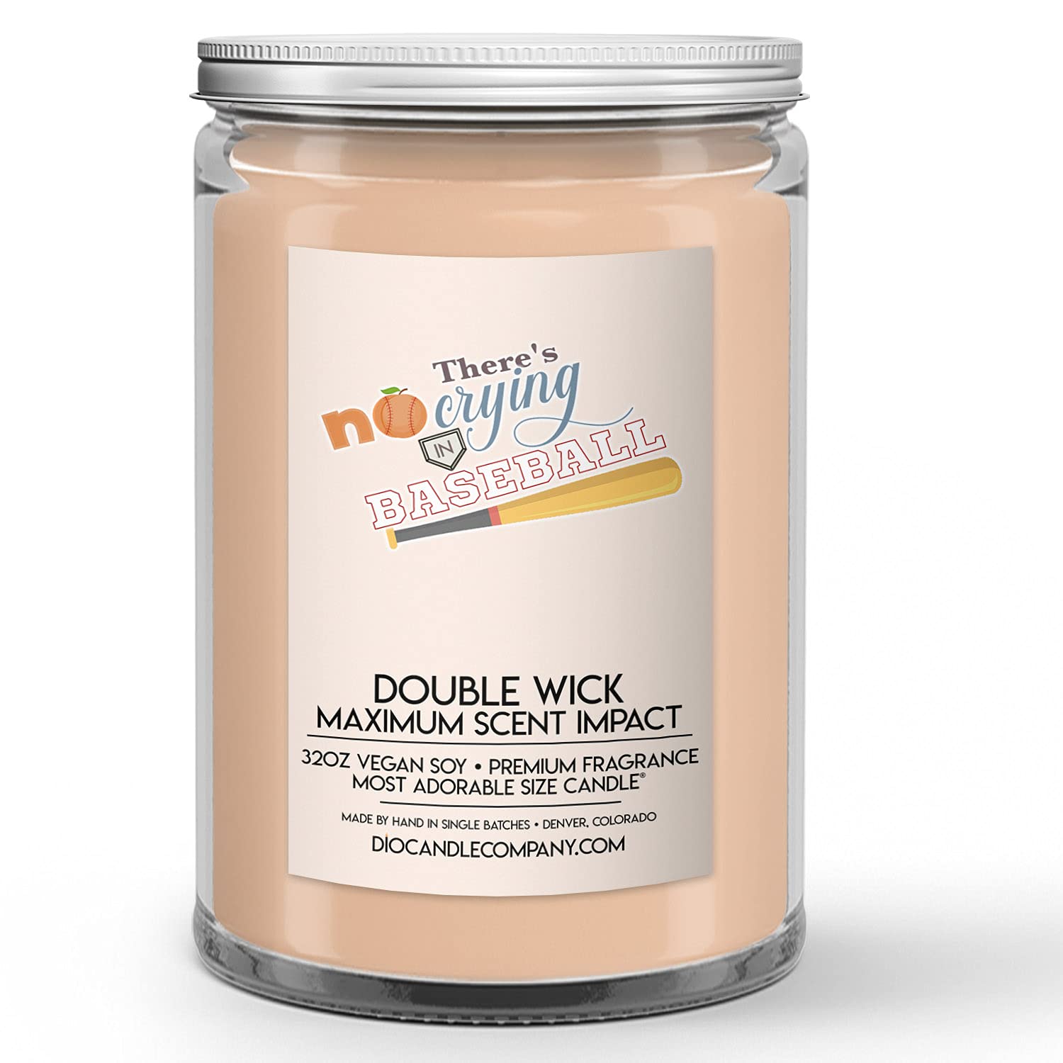 No Crying in Baseball Scented Soy Candle (32oz) - Peaches and Dirt Fragrance for Home, Office & Baseball Fan Gifts
