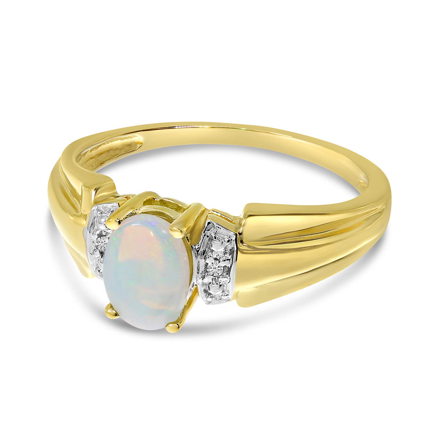 14K Yellow Gold Oval Opal and Diamond Ring for Women - Elegant Vintage Style Jewelry for Engagement, Anniversary & Special Occasions