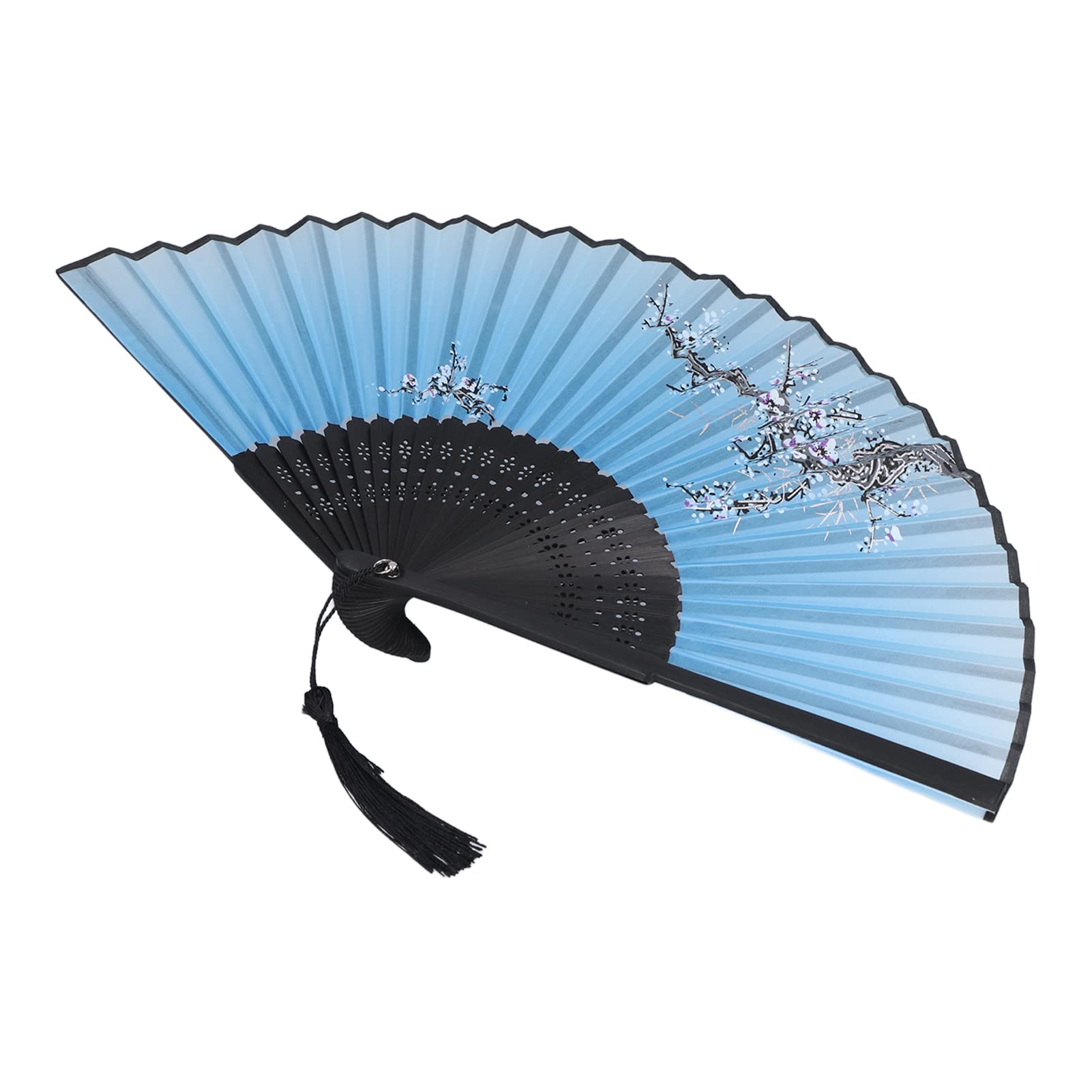 Premium Bamboo Hand Fan - 2 Styles, Durable & Foldable for Business, Promotional Gifts & Home Decor (Black Bone Blue Plum Blossom) | Perfect for Weddings, Office Supplies & Summer Cooling