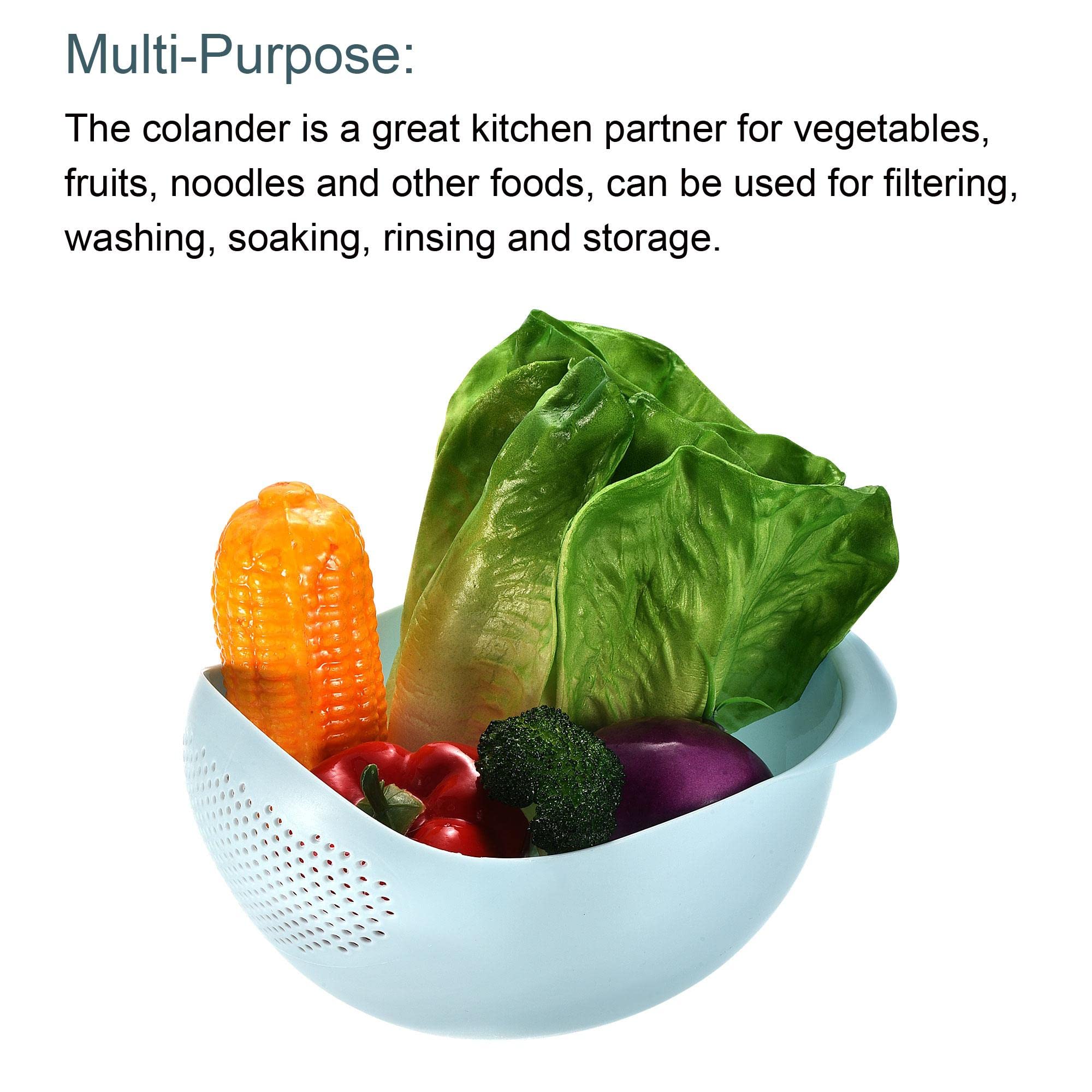 uxcell 2-Pack Rice Strainer Bowl with Handle - Rice Washing Filter Colander Basket for Cleaning Vegetables & Fruits (Blue + Green) - Perfect for Kitchen, Cooking & Meal Prep
