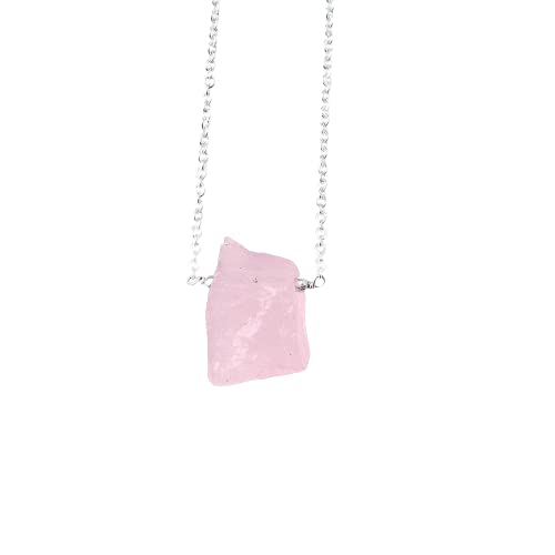 Gempires AA+ Quality Raw Rose Quartz Pendant Necklace - 18 Inch Natural Pink Crystal Jewelry for Women, Wedding & Anniversary Gift, Healing Stone for Love & Positive Energy