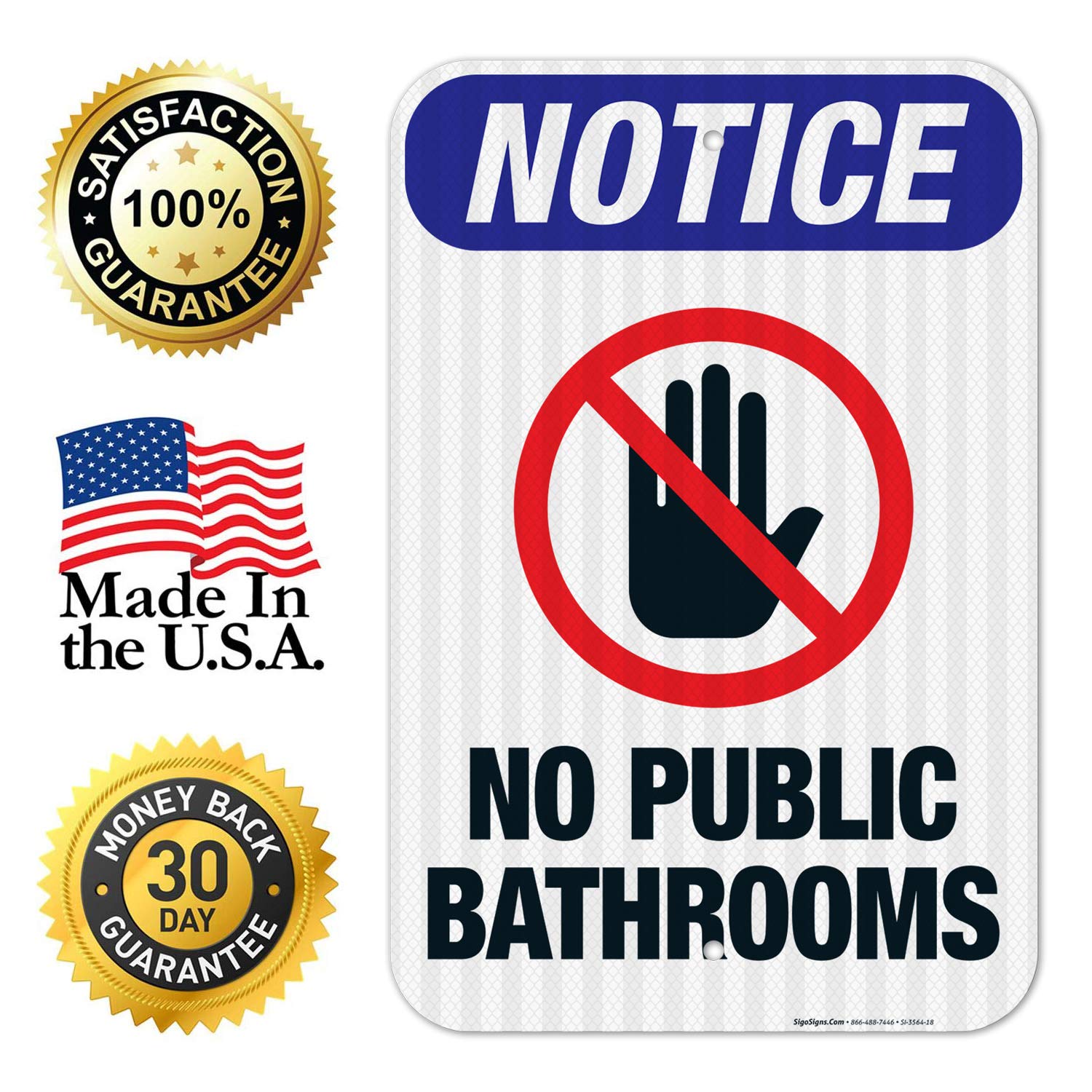 No Public Restroom Sign - OSHA Compliant, 12x18 Inches, 3M EGP Reflective Aluminum, Fade Resistant for Indoor/Outdoor Use - Made in USA | Perfect for Restaurants, Offices, and Public Spaces