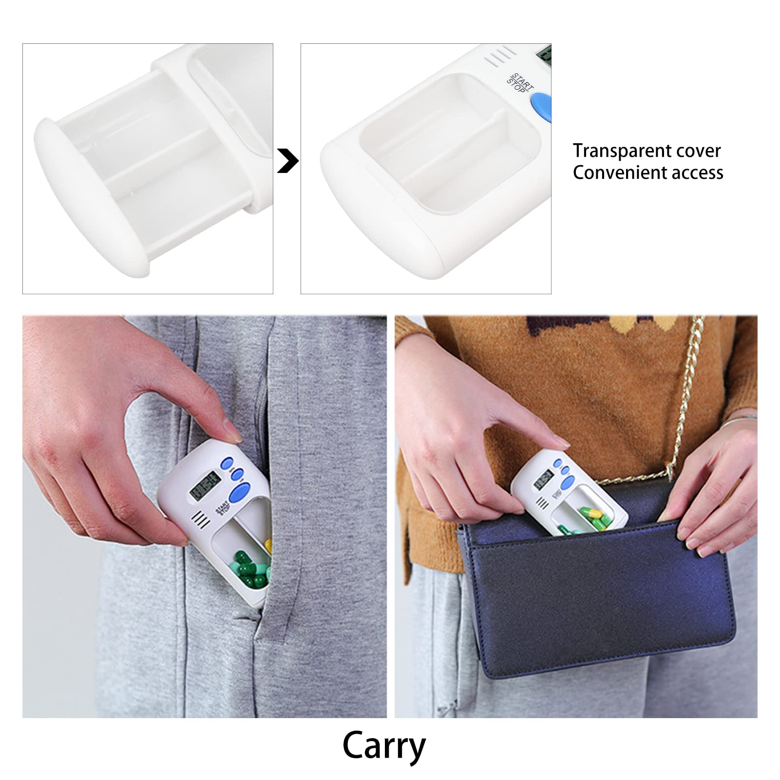 LIZEALUCKY 2-Grid Automatic Pill Dispenser with Alarm - Portable Pill Organizer & Medication Reminder for Daily Use - Easy Setup for Travel, Home, and Elderly Care