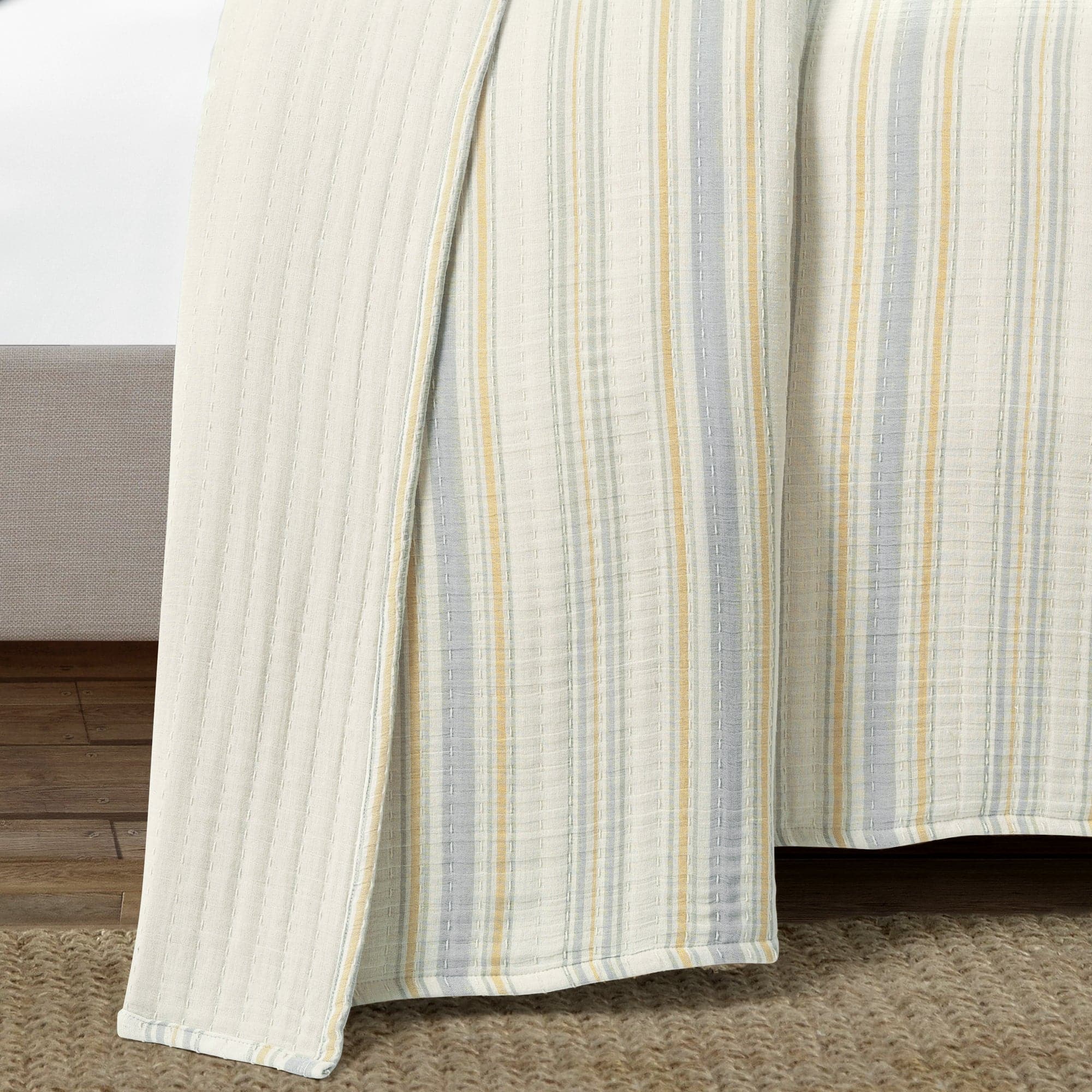 Solange Stripe Kantha Hand-Stitched Yarn-Dyed Cotton Woven Quilt & Coverlet Set - Lightweight Bedspread for Boho Chic Bedroom Decor
