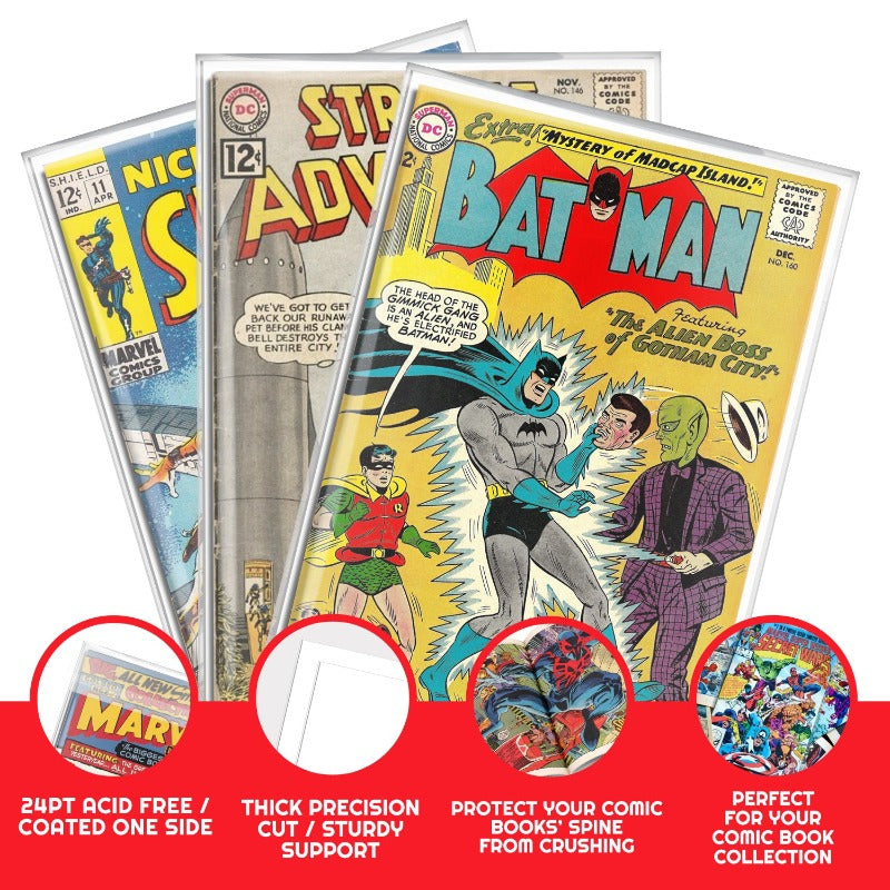Silver Age Comic Backer Boards 24PT - Acid-Free Protection for Comic Book Storage & Display | Perfect for Collectors & Comic Shops