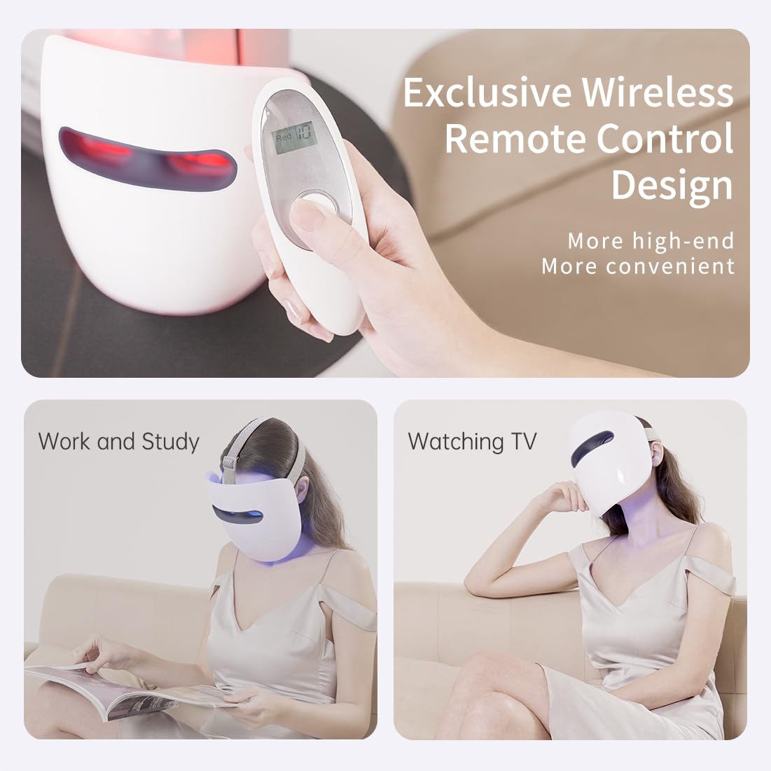 HIME SAMA LED Light Therapy Mask for Face - Red, Blue & Infrared Light Therapy for Wrinkle Reduction & Skin Rejuvenation | Wireless Silicone Eye Pad Design | Perfect for Home Skincare & Anti-Aging Routine (Model RB-010)