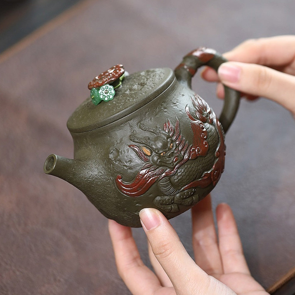 Premium Yixing Dark Green Clay Dragon Hanwa Teapot - Authentic Chinese Handcrafted Ceramic Teapot for Oolong & Pu-erh Tea Brewing - Perfect Gift for Tea Lovers & Home Decor