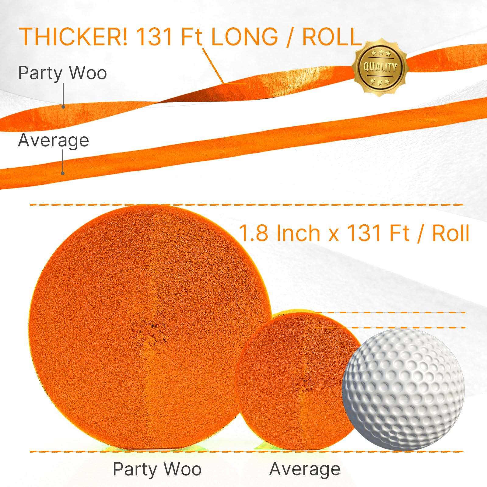 PartyWoo Extra Large Crepe Paper Streamers - 3 Rolls (393ft Total) - Orange & Yellow Crepe Paper for Party Decorations, Baby Showers, Birthday Parties & Wedding Backdrops - 1.8 Inch Wide x 131ft per Roll - DIY Craft Supplies for Ceiling Decor & Photo Booth Backgrounds