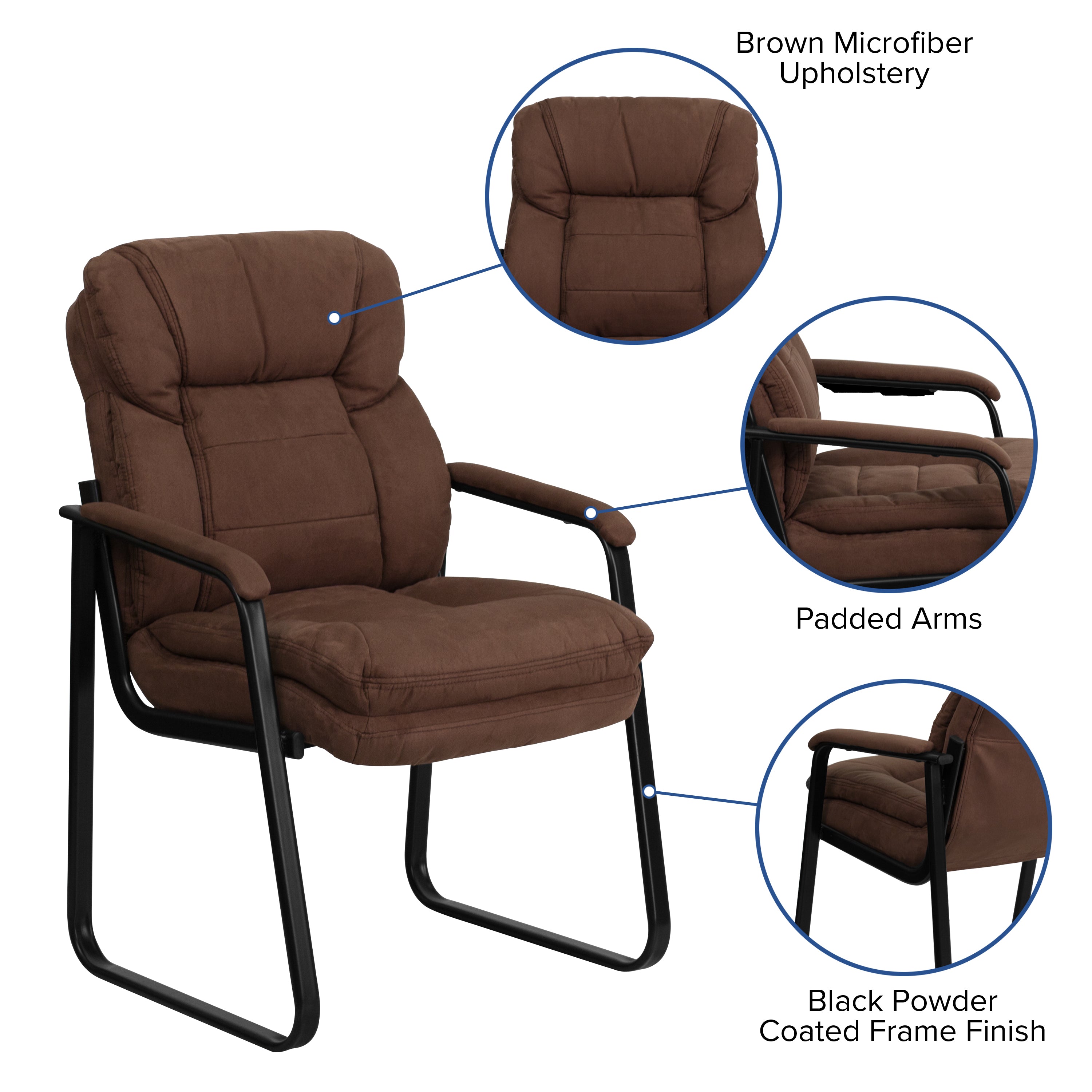 Premium FLASH Microfiber Executive Office Chair with Lumbar Support & Sled Base - Ergonomic Reception Chair for Home & Business Use
